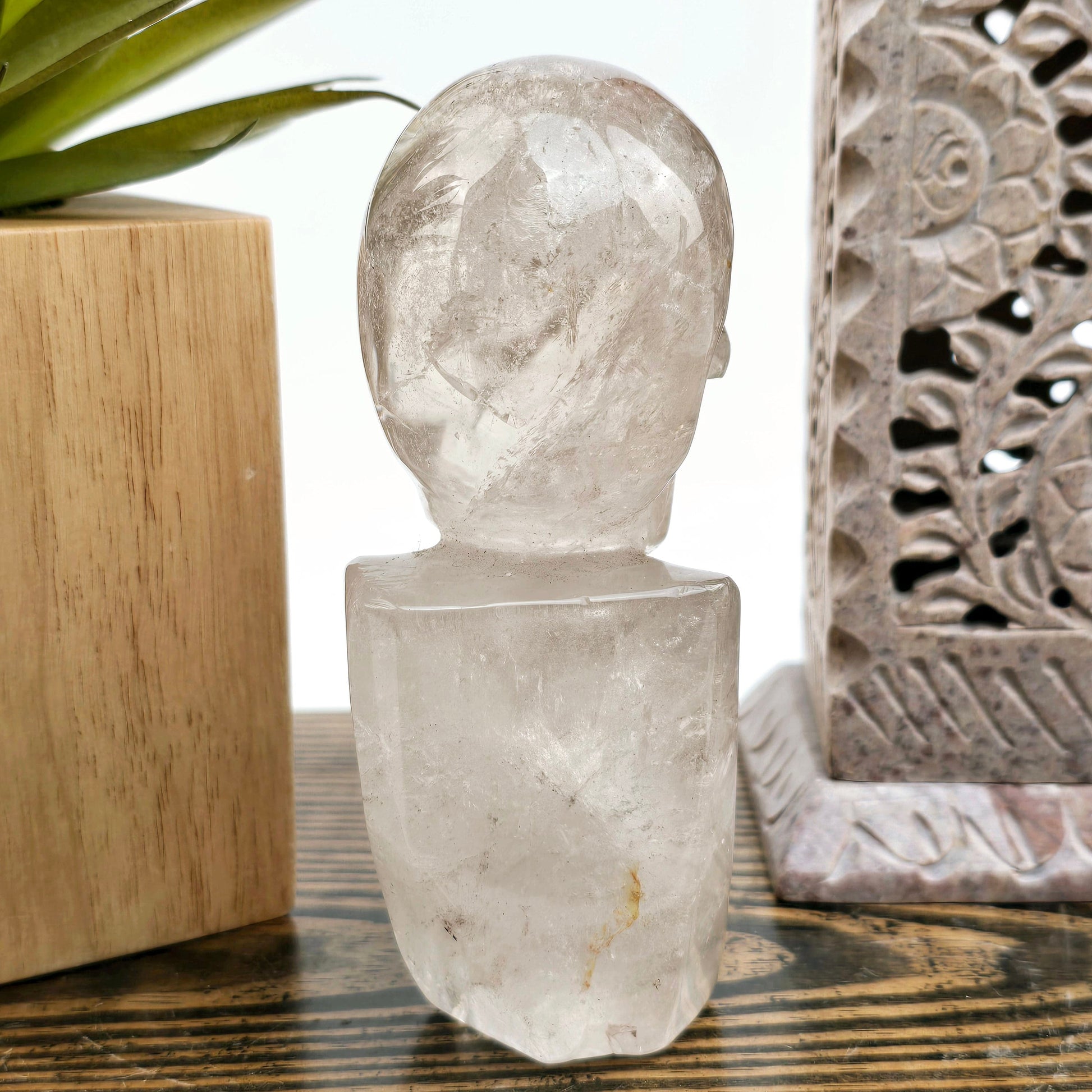 Crystal Quartz Skull Bust Sculpture - One-of-a-Kind back view