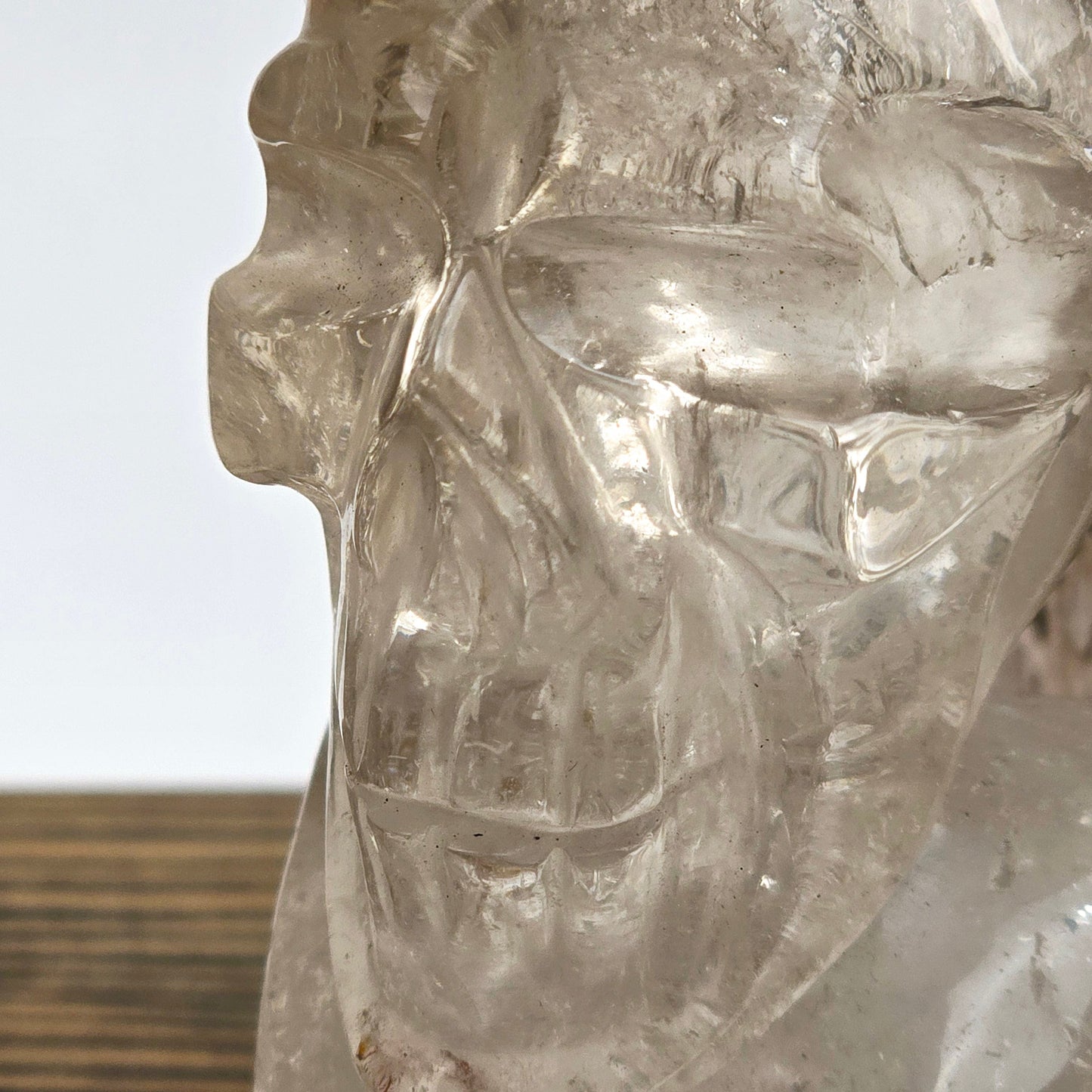 Crystal Quartz Skull Bust Sculpture - One-of-a-Kind closeup for detail