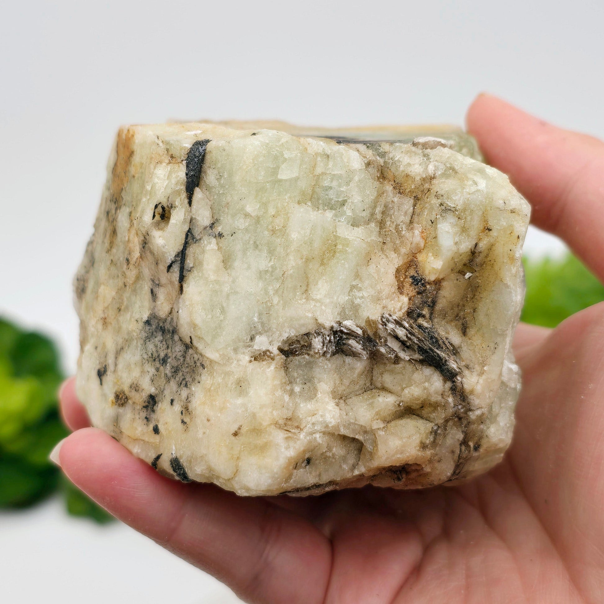 Aquamarine with Black Tourmaline and Mica - Rough Crystal - One-of-a-Kind #1 in hand for size reference