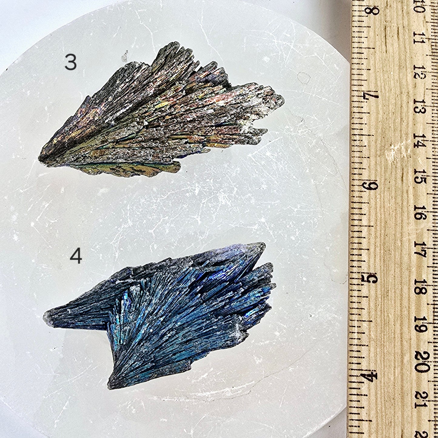 Black Kyanite Titanium Coated Crystal Cluster - You Choose variants 3 and 4 labeled with ruler for size reference