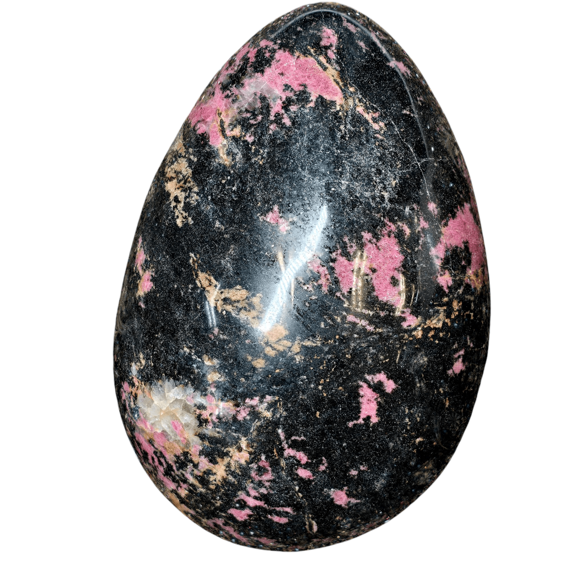 Giant Rhodonite Polished Crystal Egg - One-of-a-Kind back view