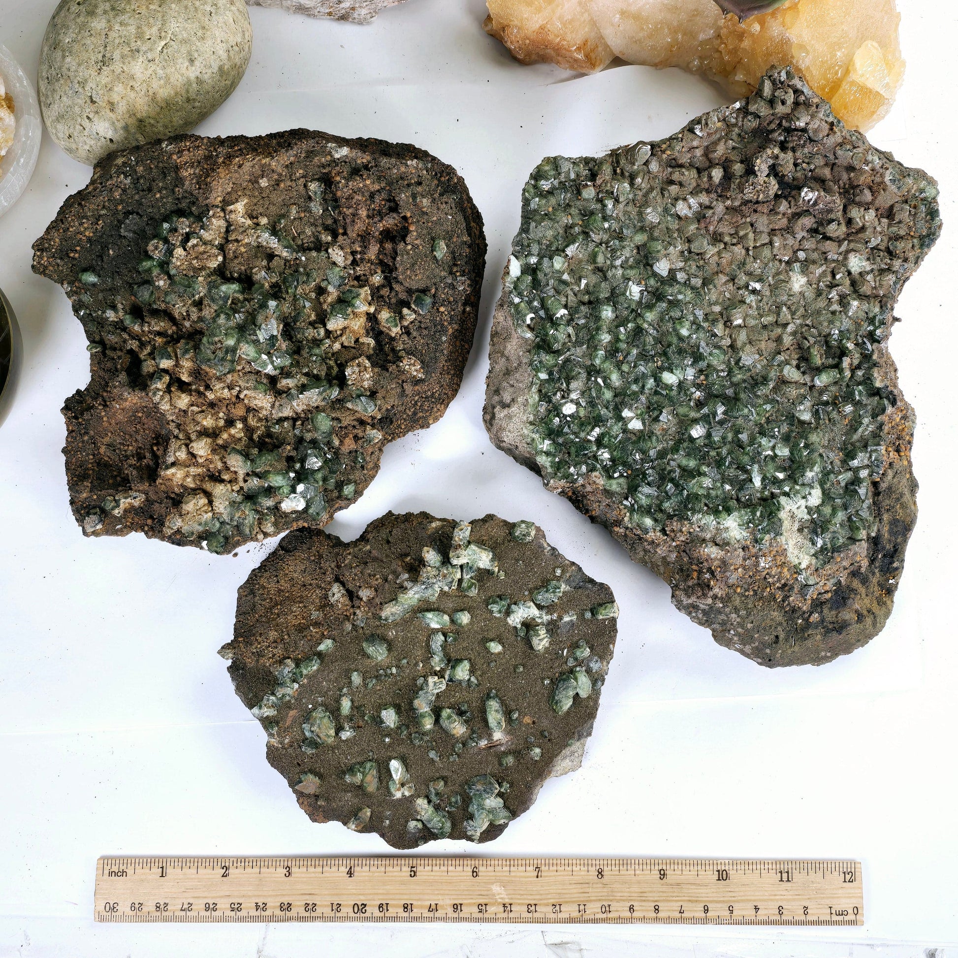 Ludlamite Crystal Cluster on Matrix - Rare Find - You Choose all variants with ruler for size reference