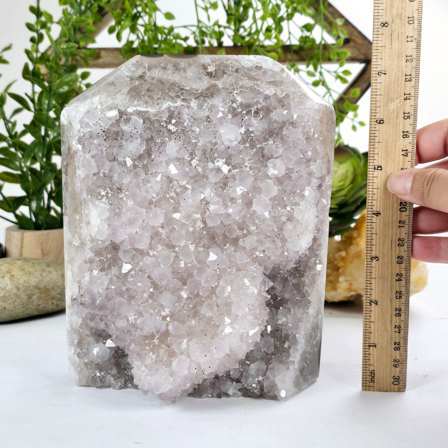 Amethyst - Light Amethyst Crystal Cut Base - One-of-a-Kind with ruler for size reference