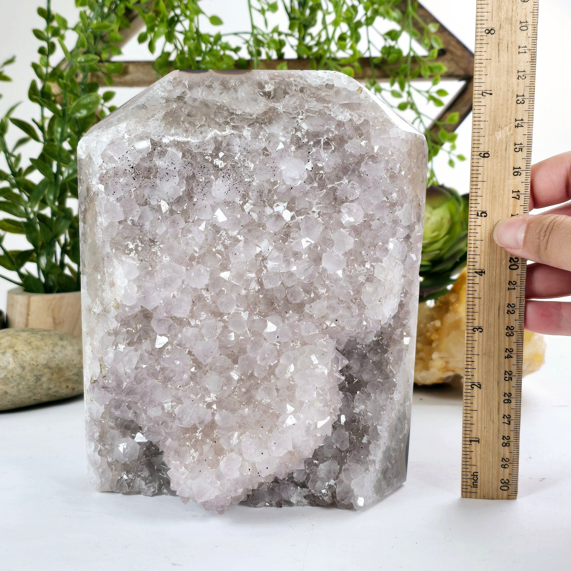 Amethyst - Light Amethyst Crystal Cut Base - One-of-a-Kind with ruler for size reference