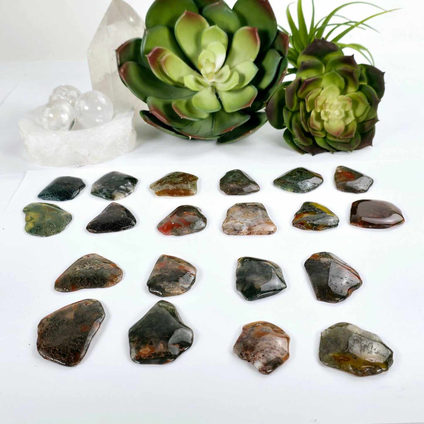 Moss Agate Freeform Crystal Pendant - Top Front Drilled - You Choose #1 all variants side view