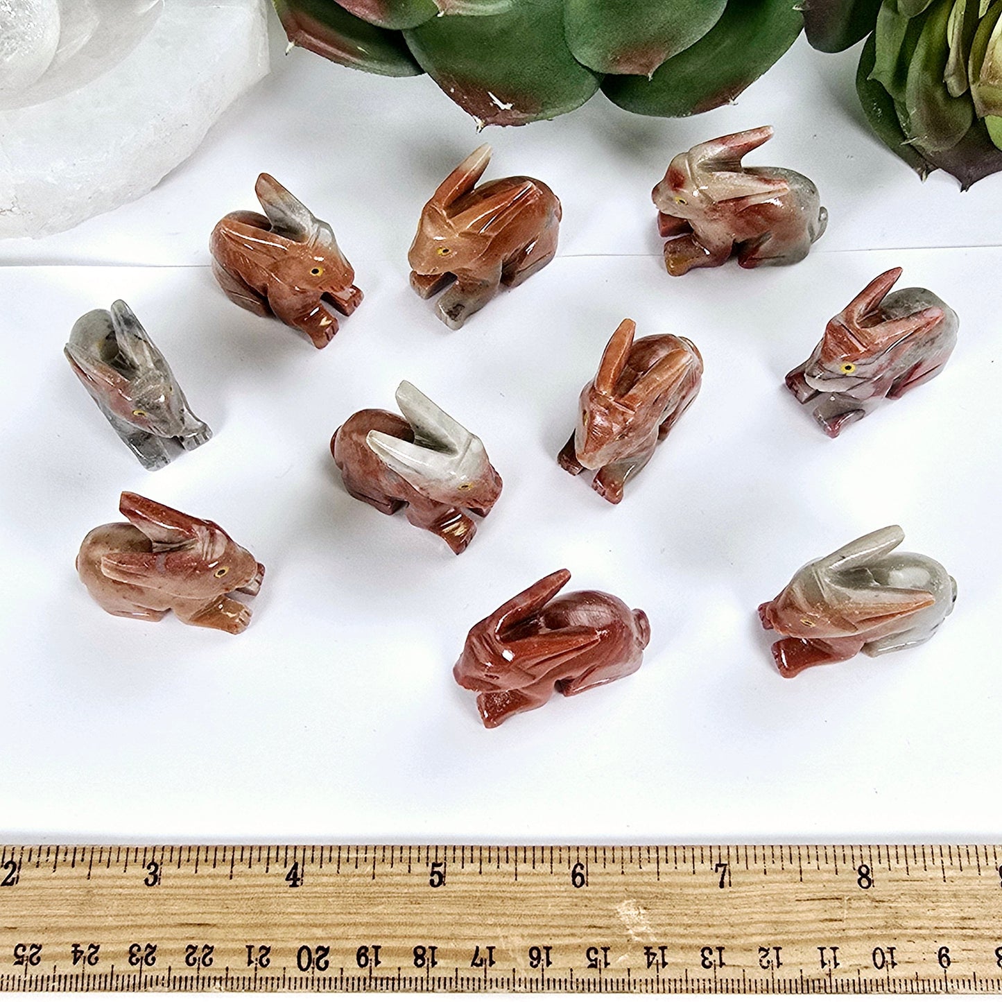 Soapstone Crystal Rabbit Carving from Peru - You Choose all variants with ruler for size reference