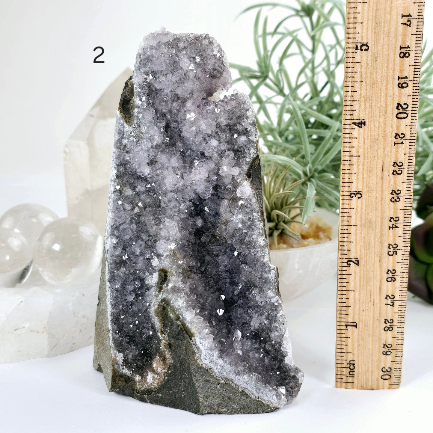 Gray Amethyst Druzy Cluster Crystal Cut Base - You Choose variant 2 labeled with ruler for size reference