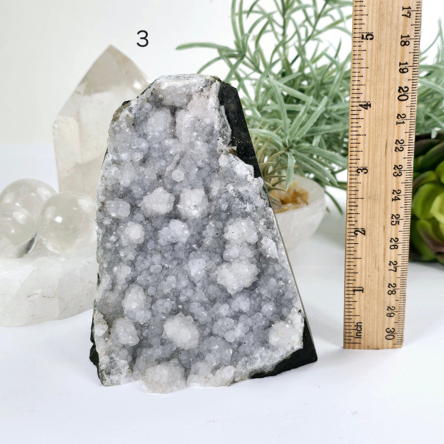 Gray Amethyst Druzy Cluster Crystal Cut Base - You Choose variant 3 labeled with ruler for size reference