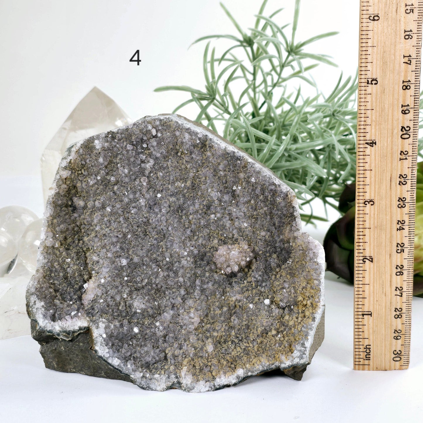 Gray Amethyst Druzy Cluster Crystal Cut Base - You Choose variant 4 labeled with ruler for size reference