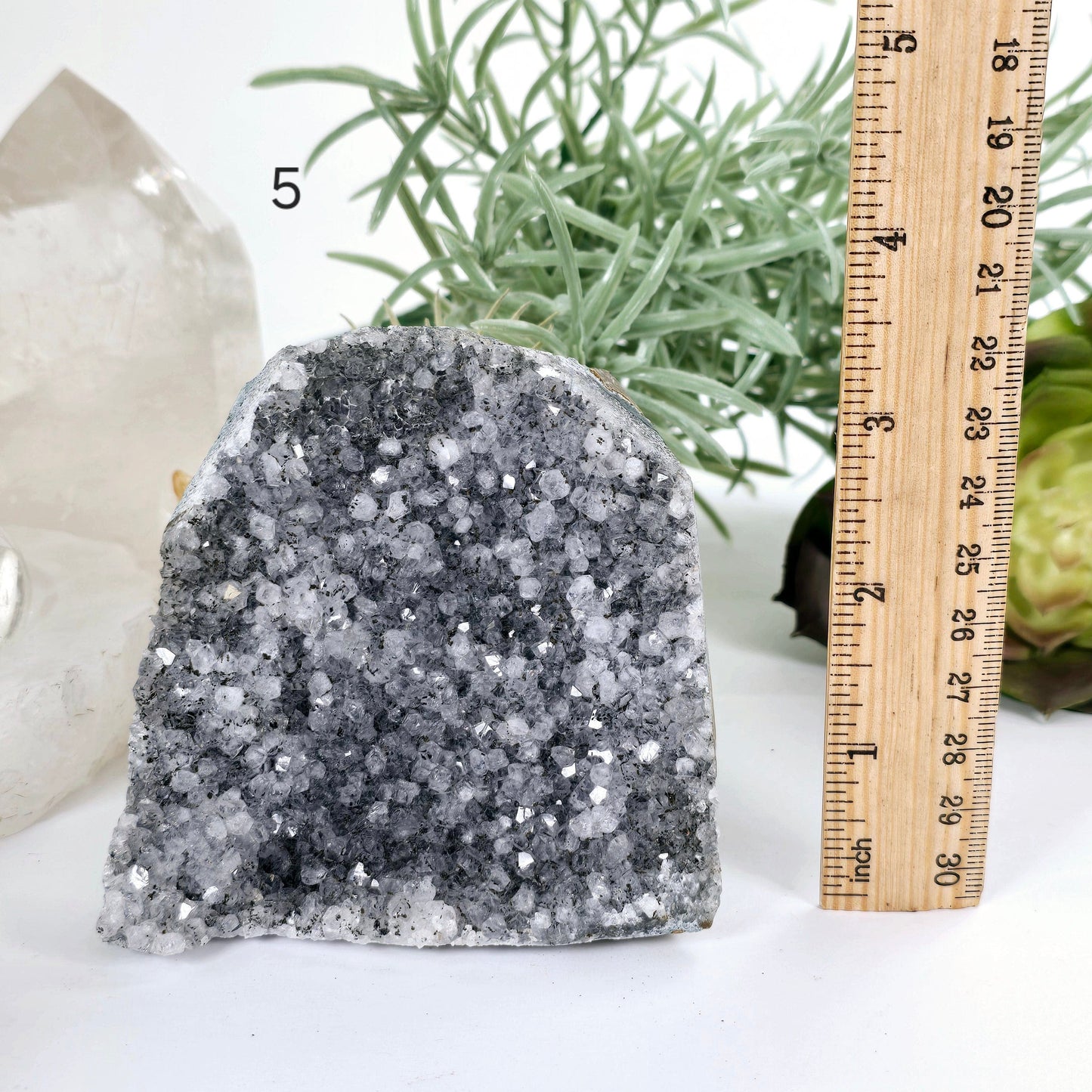 Gray Amethyst Druzy Cluster Crystal Cut Base - You Choose variant 5 labeled with ruler for size reference