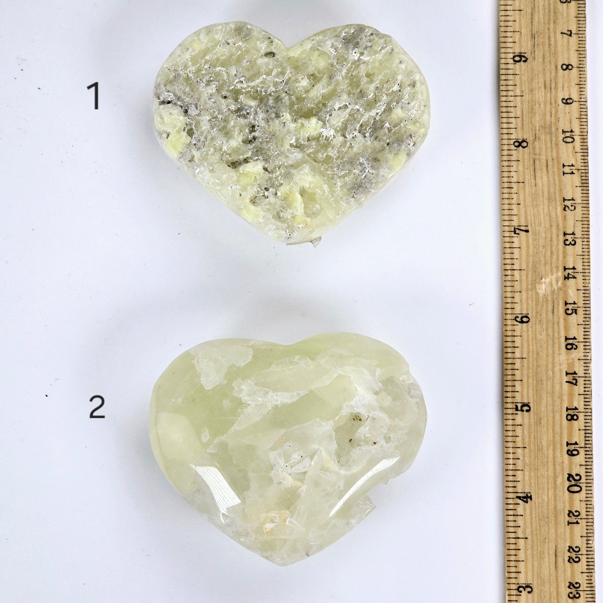 Sulfur Quartz Polished Crystal Cluster Heart - You Choose #2 variants 1 and 2 labeled with ruler for size reference
