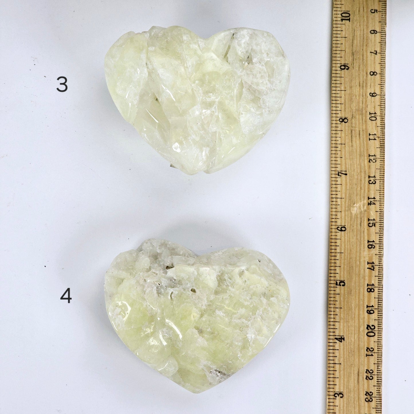 Sulfur Quartz Polished Crystal Cluster Heart - You Choose #2 variants 3 and 4 labeled with ruler for size reference