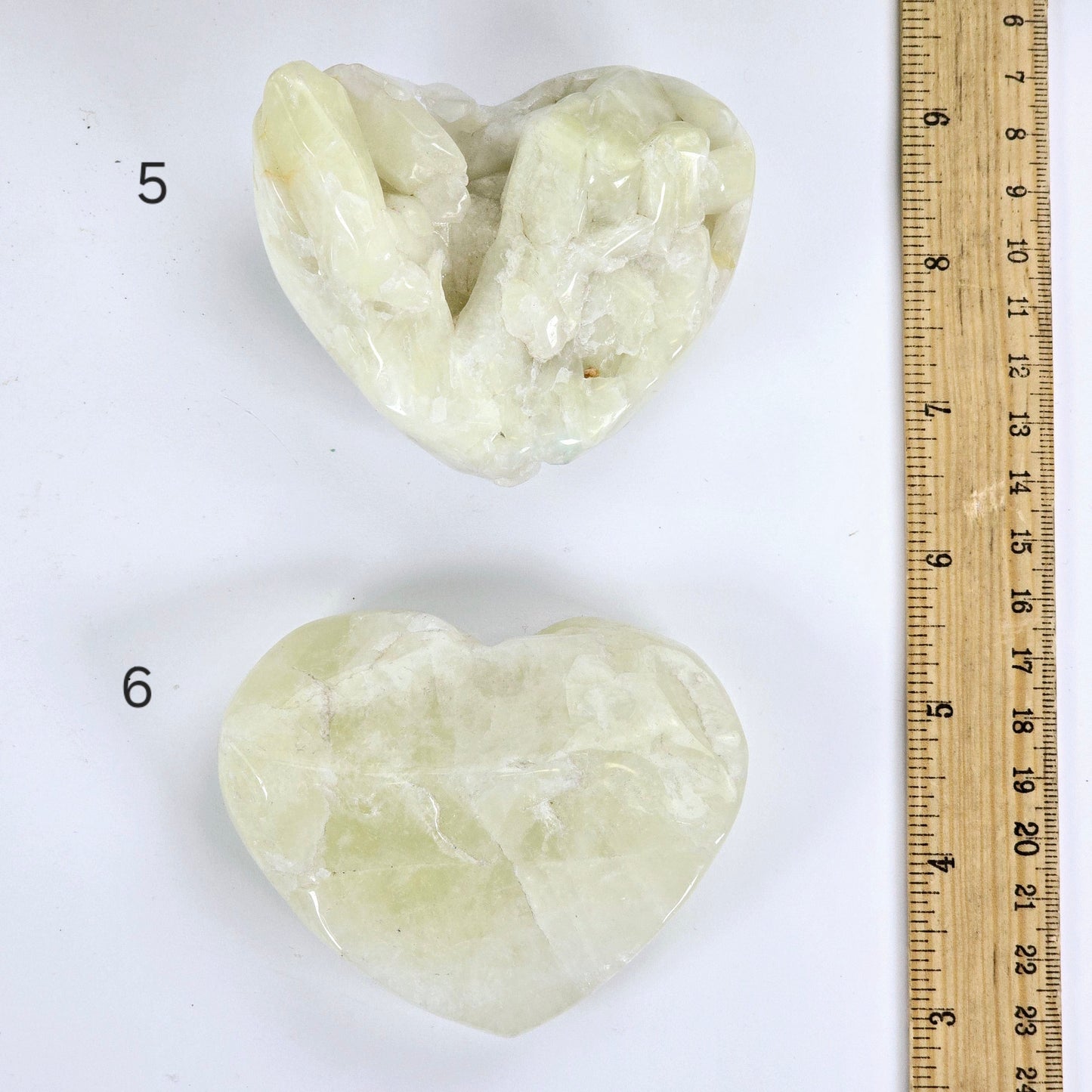 Sulfur Quartz Polished Crystal Cluster Heart - You Choose #2 variants 5 and 6 labeled with ruler for size reference