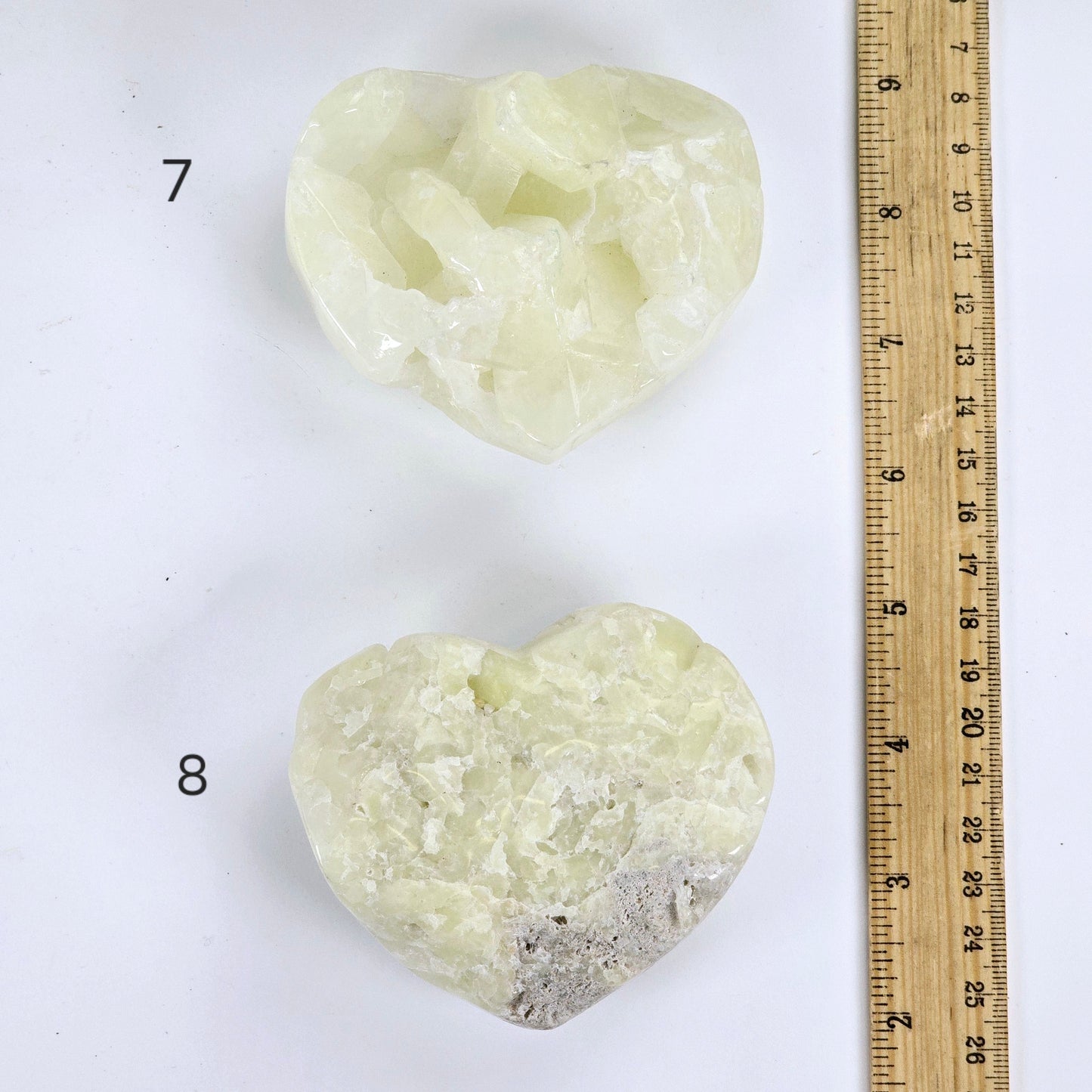 Sulfur Quartz Polished Crystal Cluster Heart - You Choose #2 variants 7 and 8 labeled with ruler for size reference