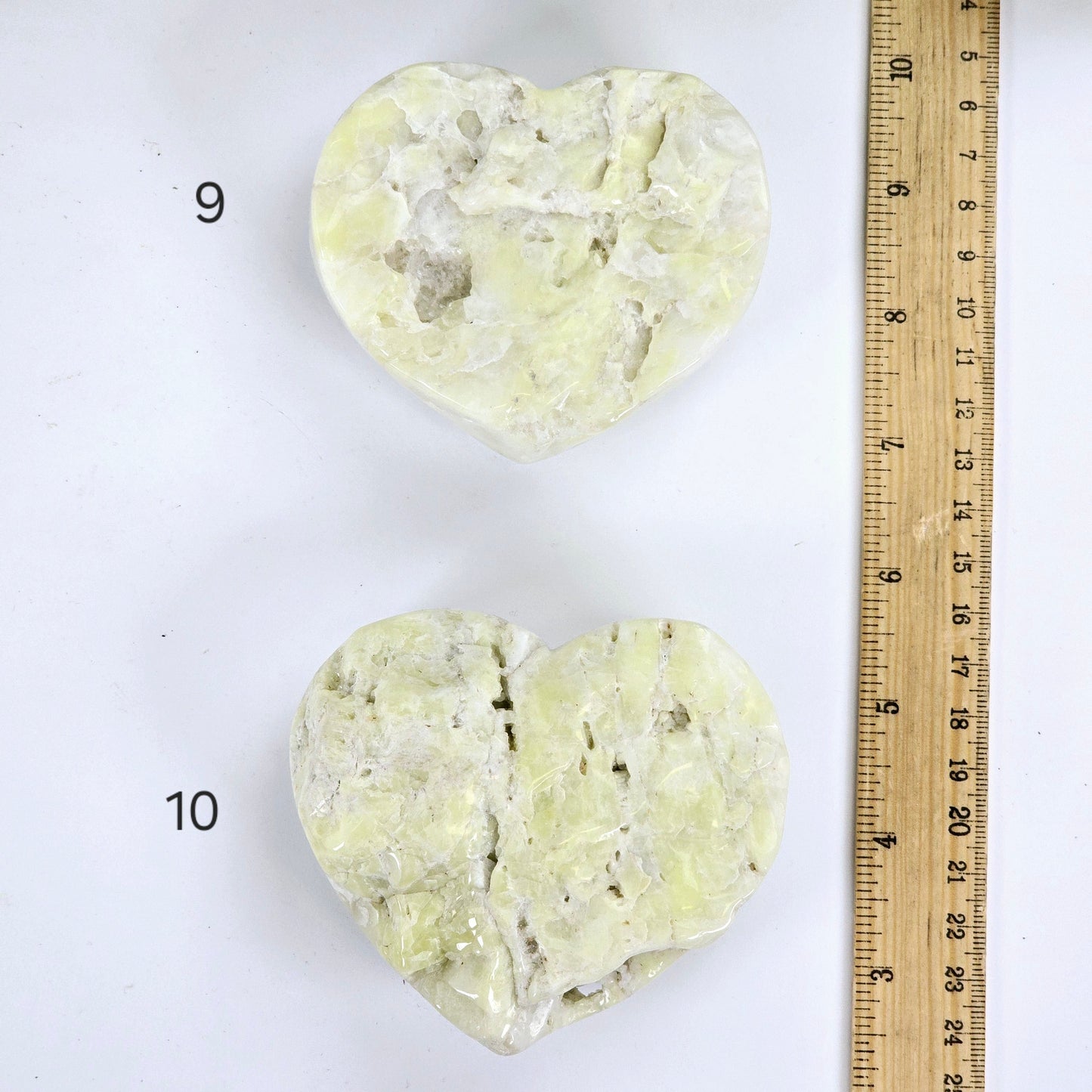 Sulfur Quartz Polished Crystal Cluster Heart - You Choose #2 variants 9 and 10 labeled with ruler for size reference