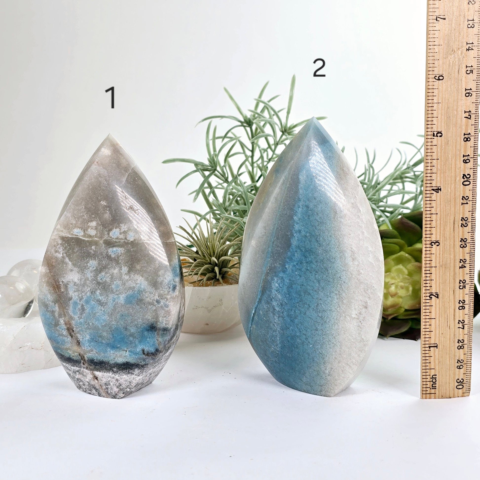Trolleite Crystal Flame Point - You Choose #1 variants 1 and 2 labeled with ruler for size reference