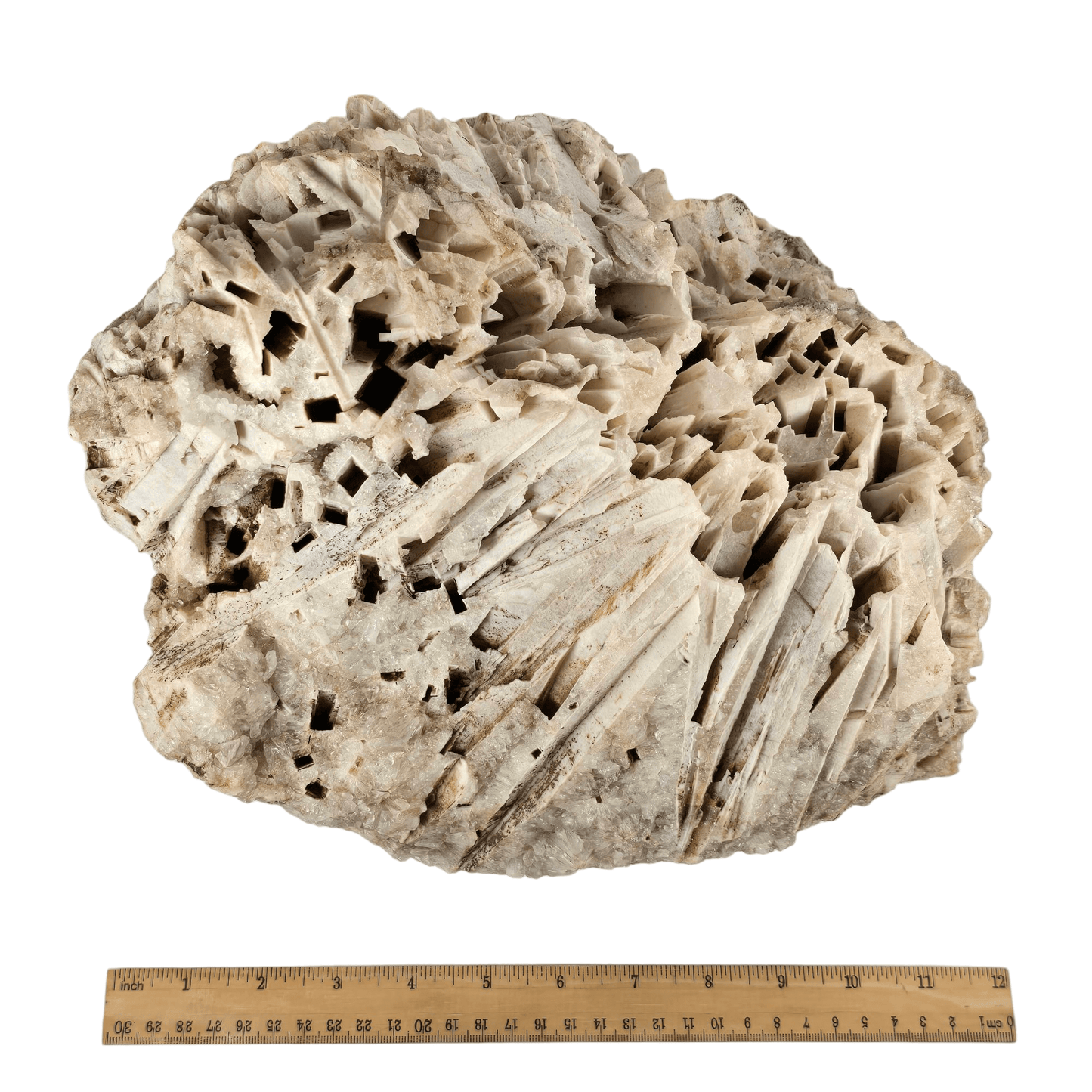 Quartz Pseudomorph after Anhydrite Crystal Specimen - Rare Find with ruler for size reference top view