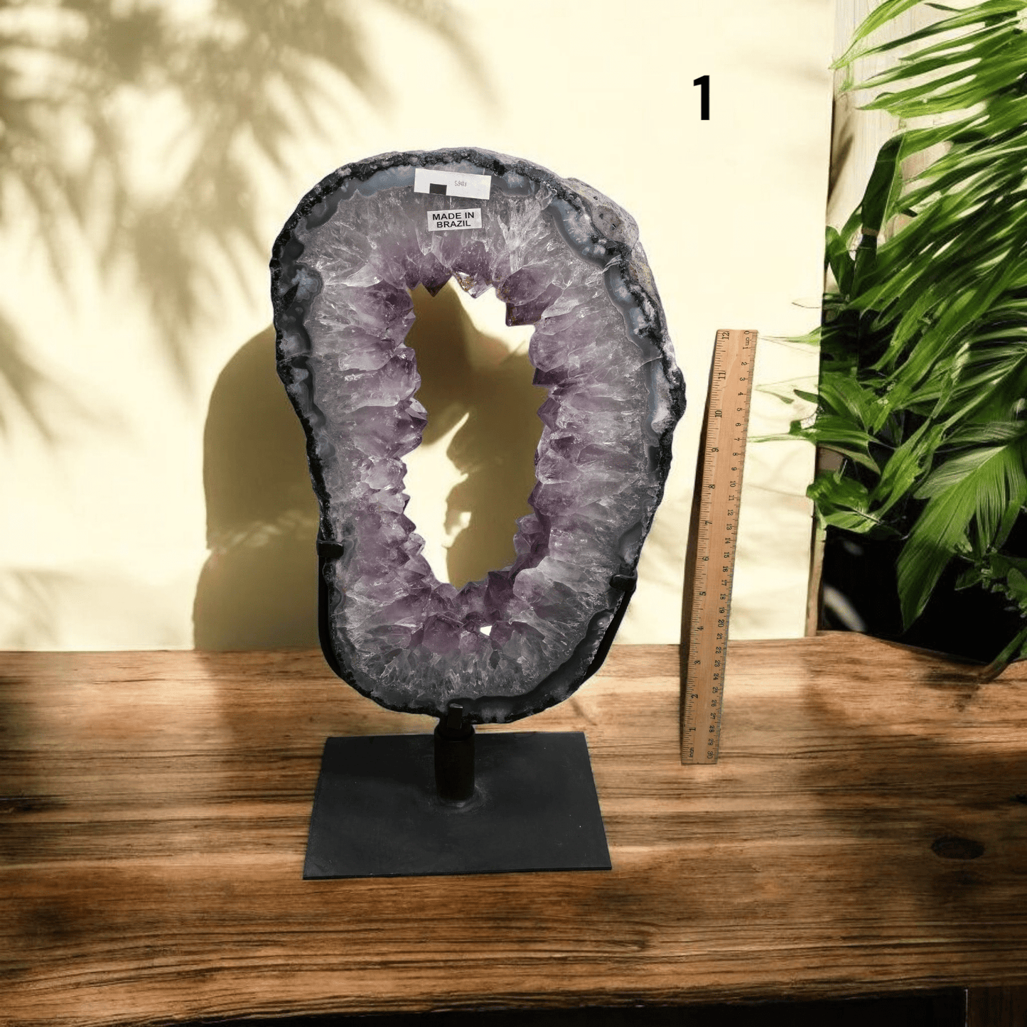 Amethyst Crystal Portal on Rotating Stand - You Choose #1 variant 1 labeled with ruler for size reference