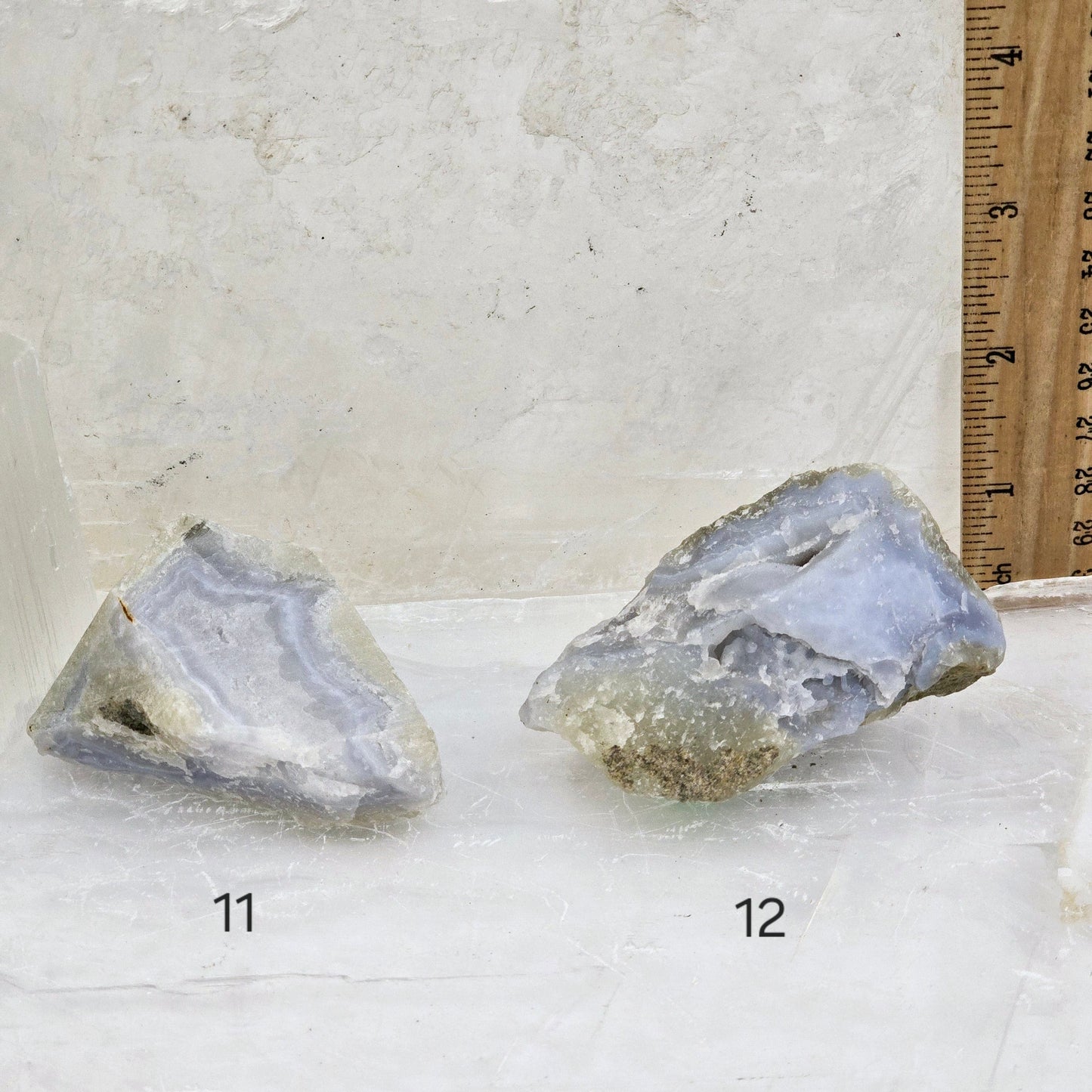 Blue Lace Agate Rough Crystal from Namibia - Rare Find - You Choose #1 variants 11 and 12 labeled with ruler for size reference