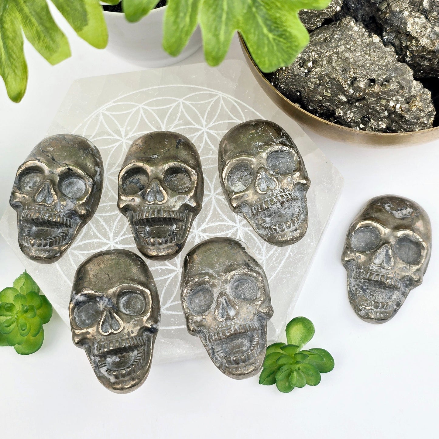 Pyrite Crystal Skull Cabochon - You Choose all variants with props and plants