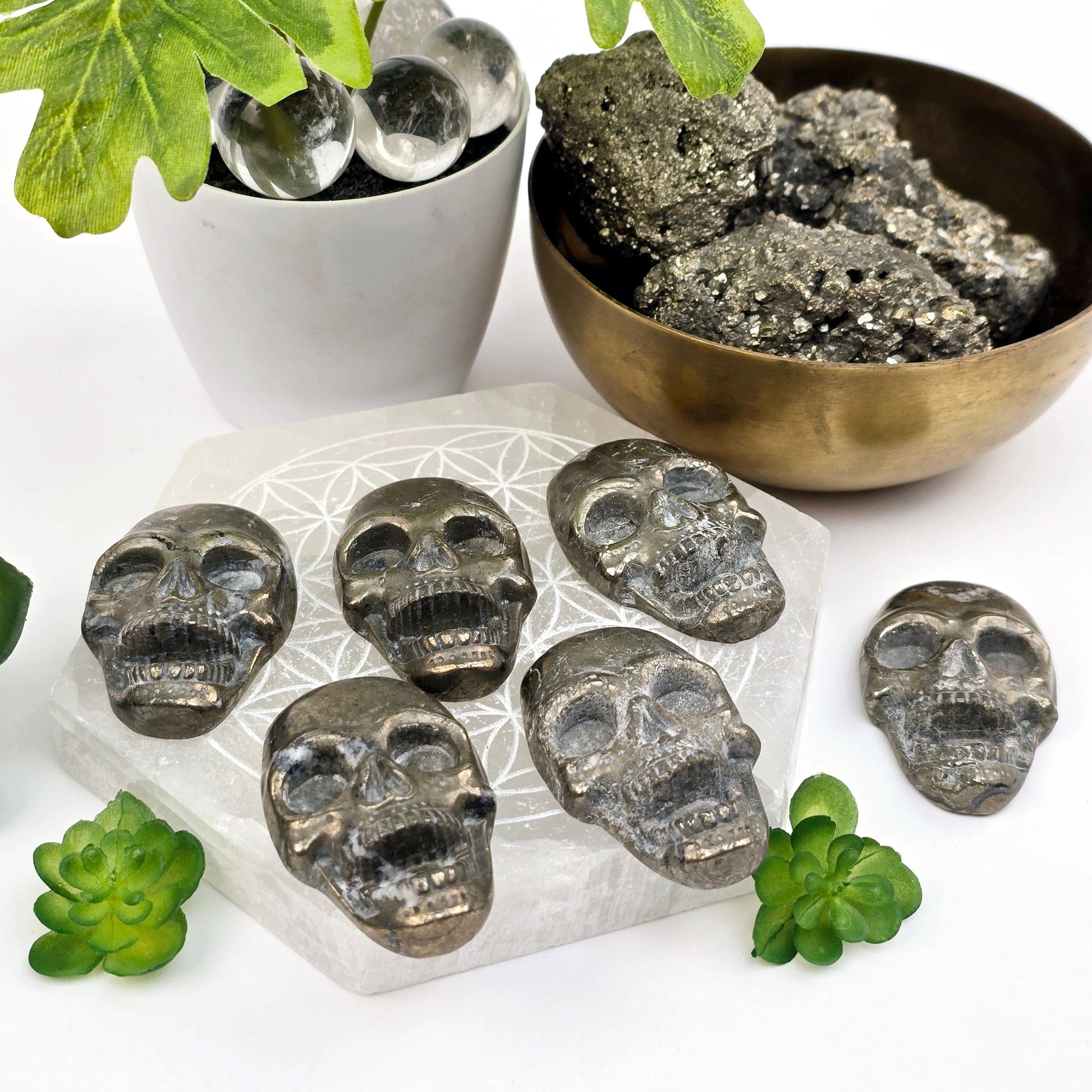 Pyrite Crystal Skull Cabochon - You Choose all variants side view