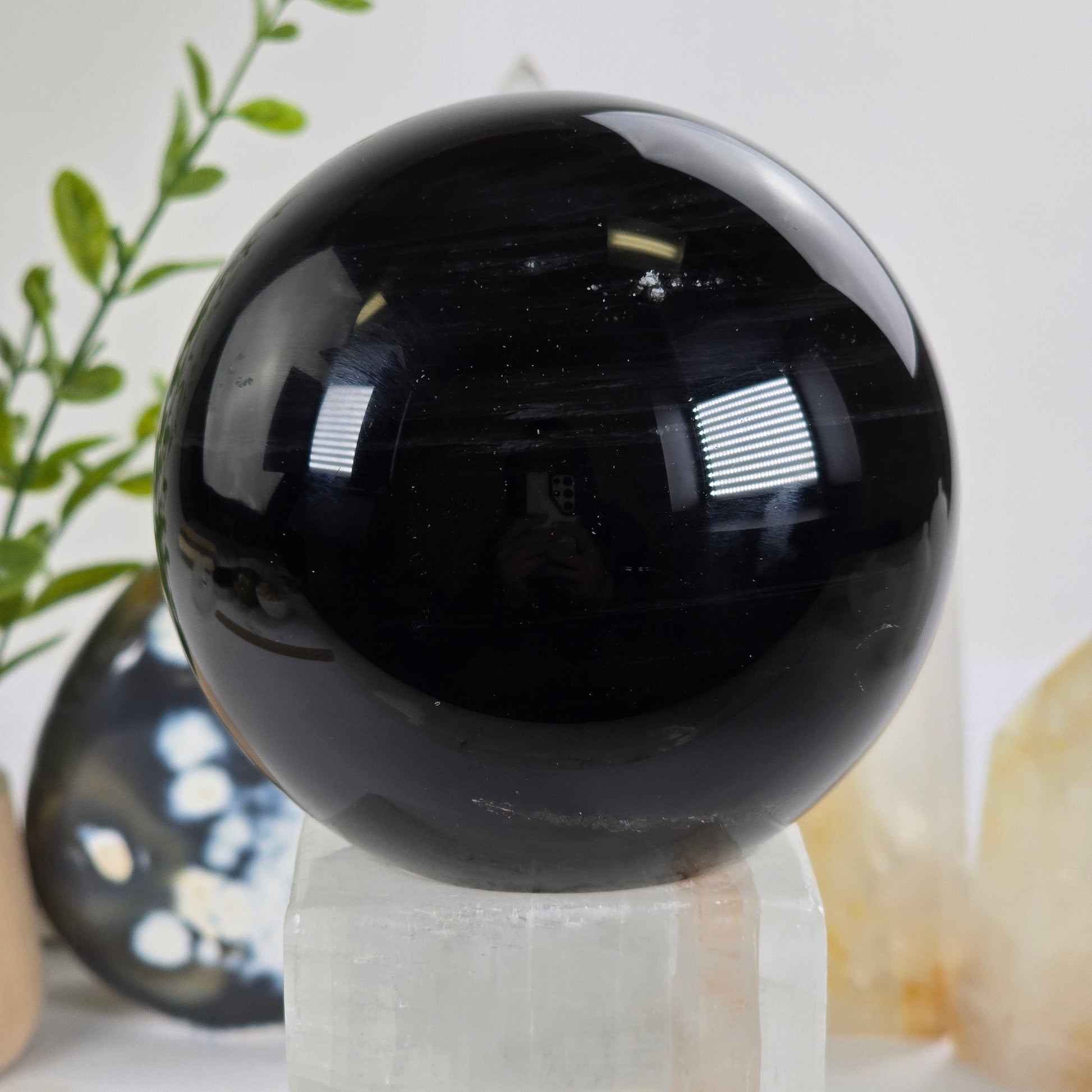 Black Agate Crystal Sphere - One-of-a-Kind front view