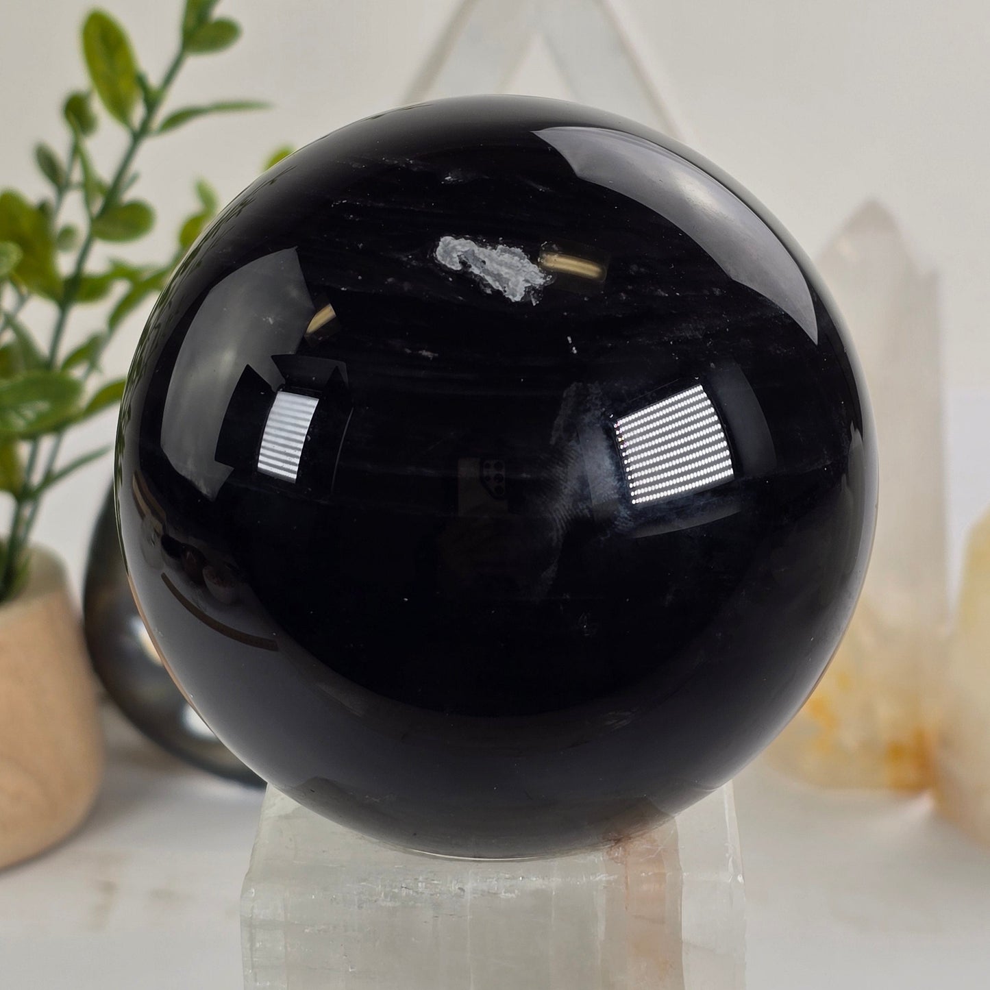 Black Agate Crystal Sphere - One-of-a-Kind side view