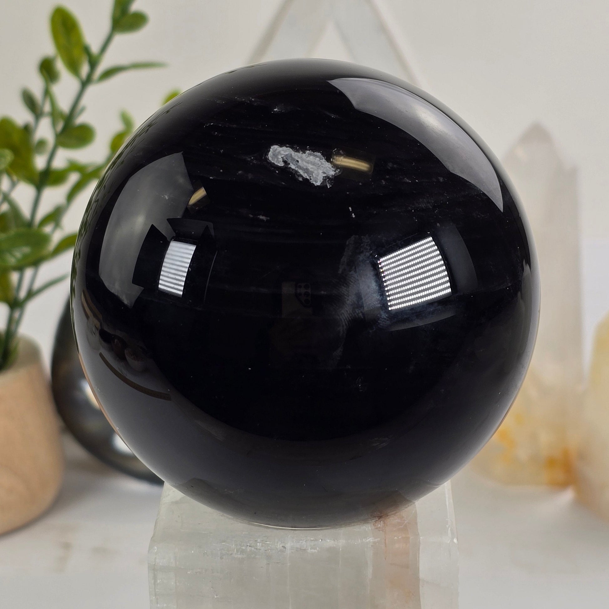 Black Agate Crystal Sphere - One-of-a-Kind side view