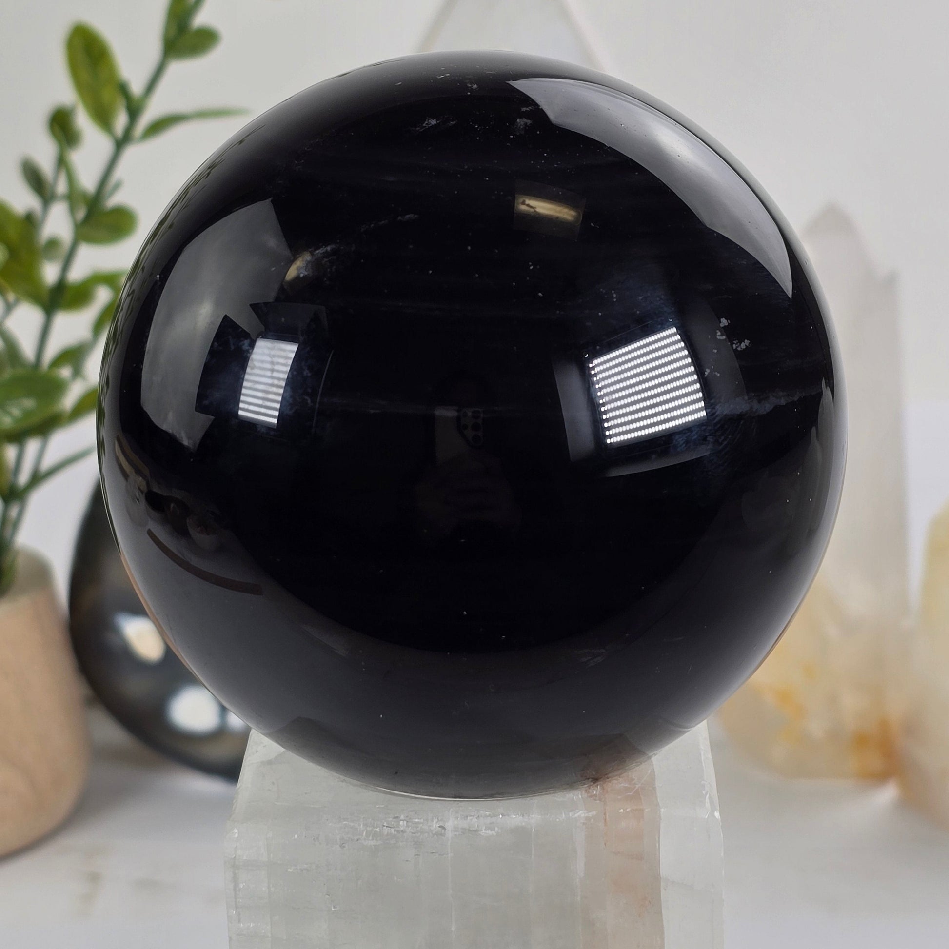 Black Agate Crystal Sphere - One-of-a-Kind back view