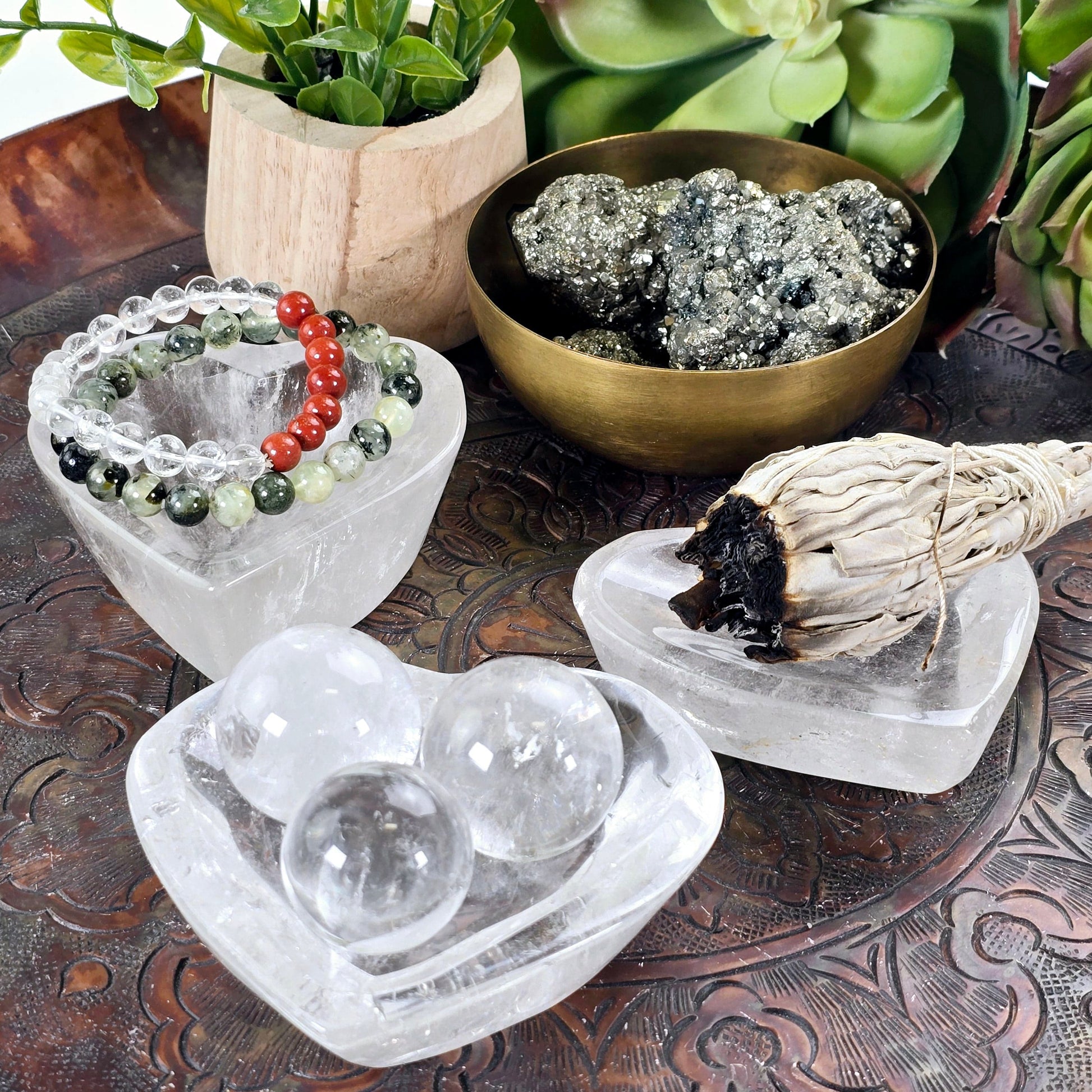 Crystal Quartz Heart Dish - You Choose #2 three dishes with examples of use shown