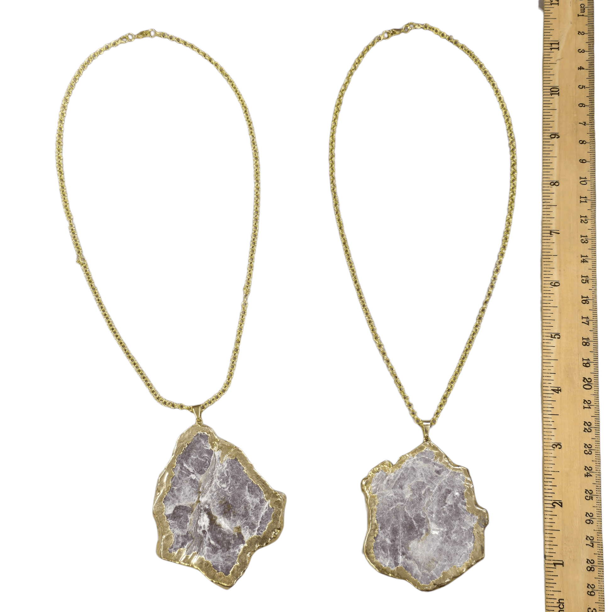 Lepidolite with Mica and Muscovite Crystal Necklace - 24k Gold Electroplated - You Choose both variants with ruler for size reference