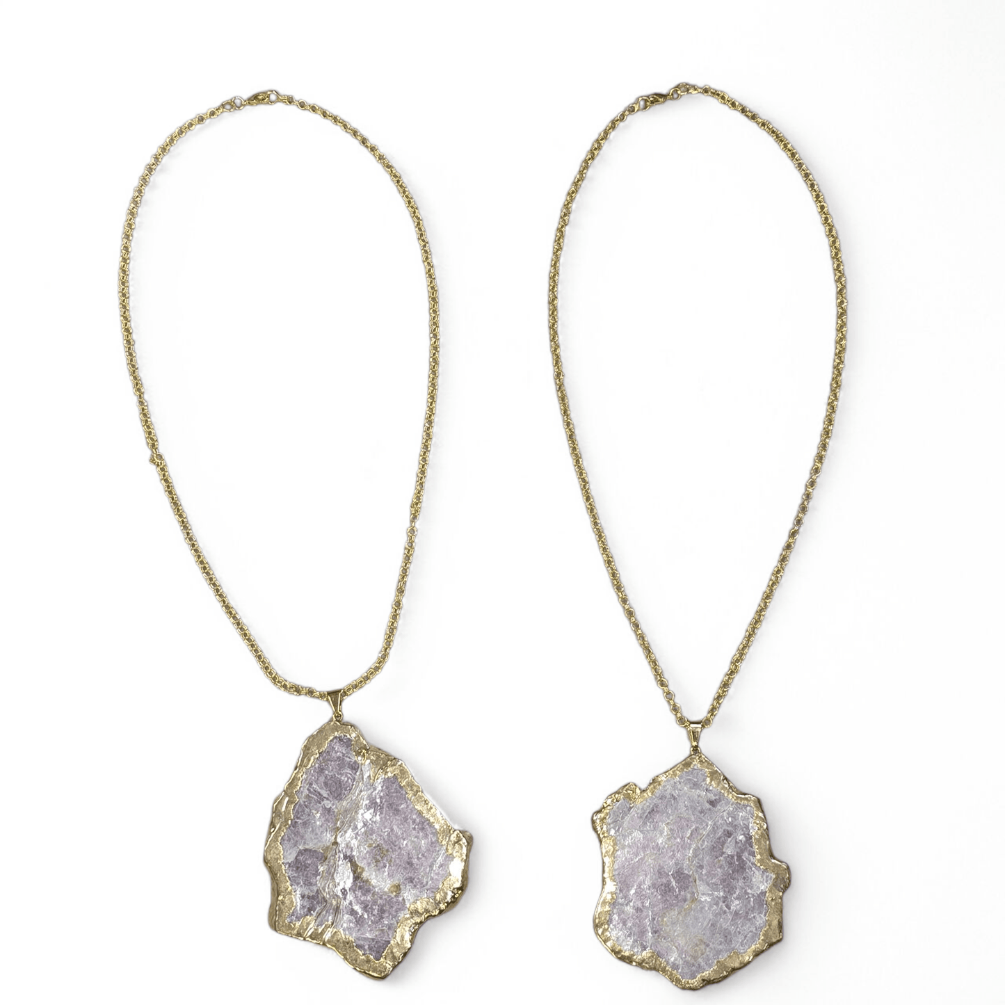 Lepidolite with Mica and Muscovite Crystal Necklace - 24k Gold Electroplated - You Choose both variants on white background