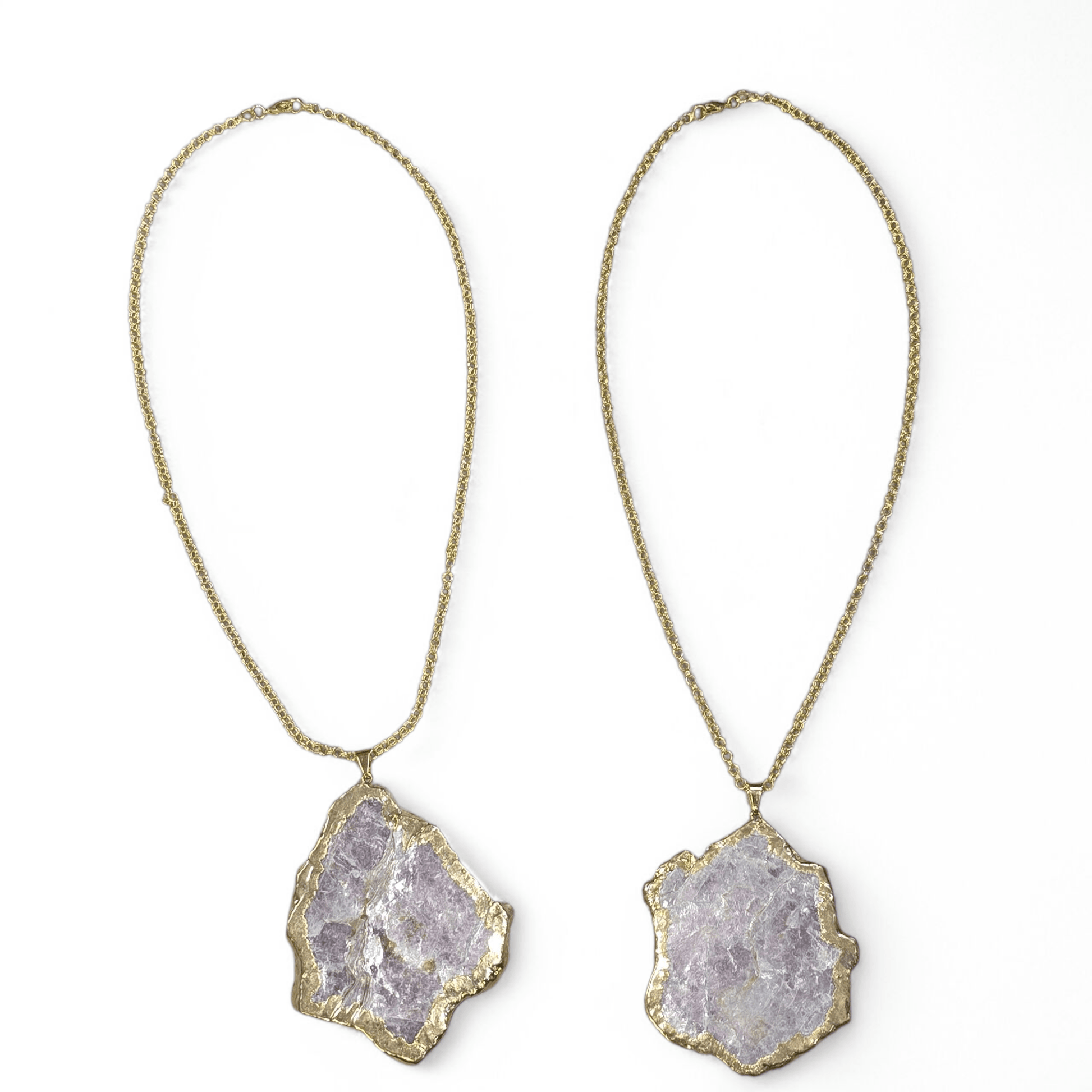 Lepidolite with Mica and Muscovite Crystal Necklace - 24k Gold Electroplated - You Choose both variants on white background