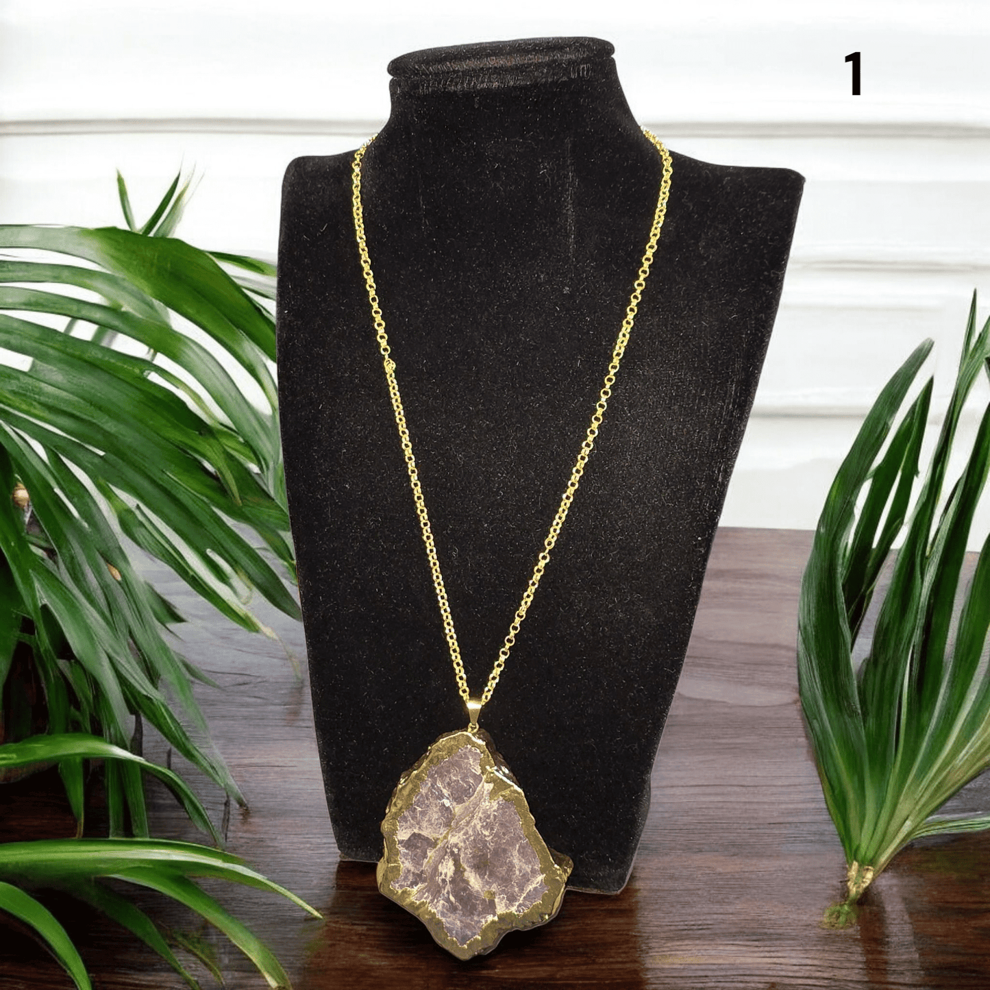 Lepidolite with Mica and Muscovite Crystal Necklace - 24k Gold Electroplated - You Choose variant 1 labeled
