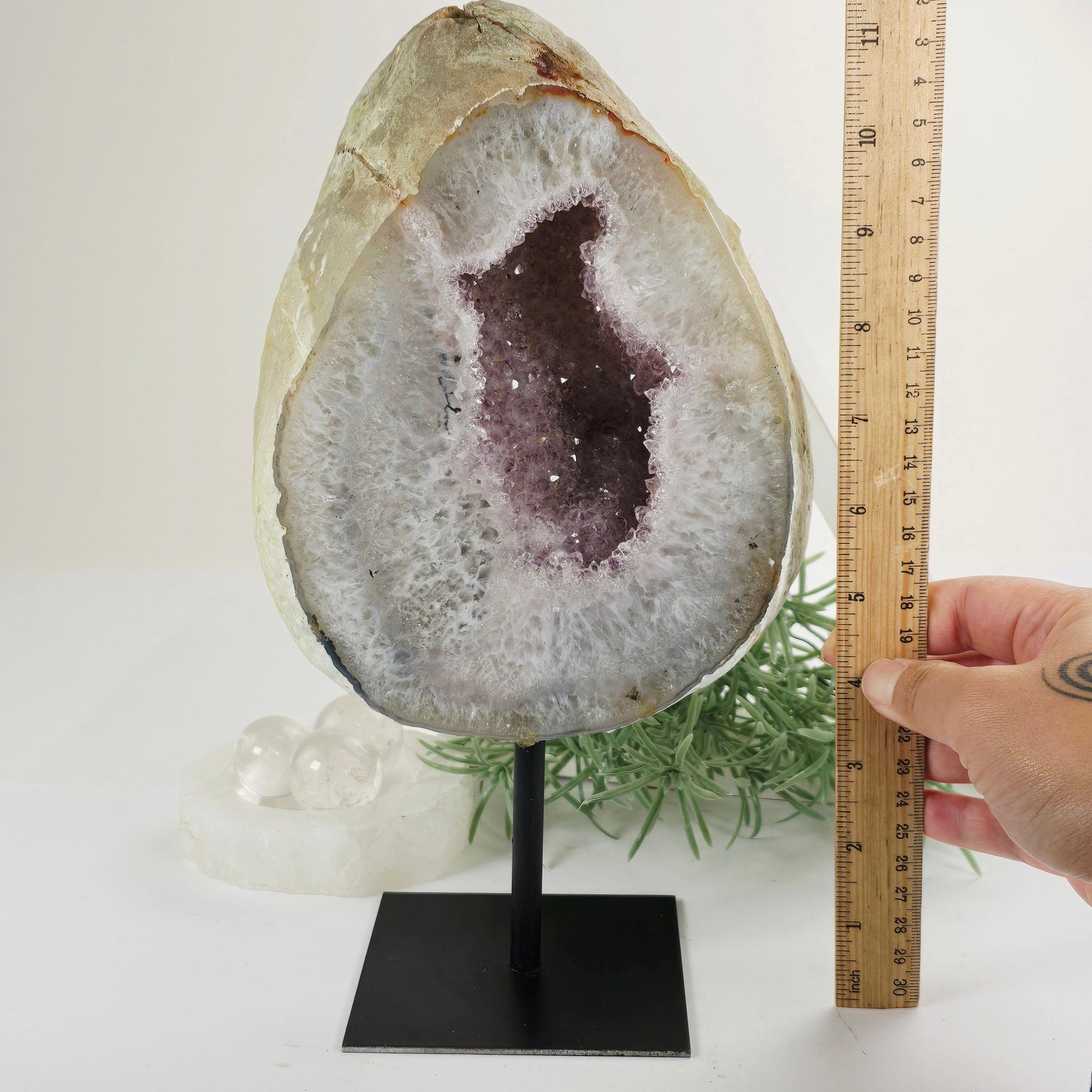 Amethyst Crystal Geode on Metal Stand - One-of-a-Kind #2 with ruler for size reference