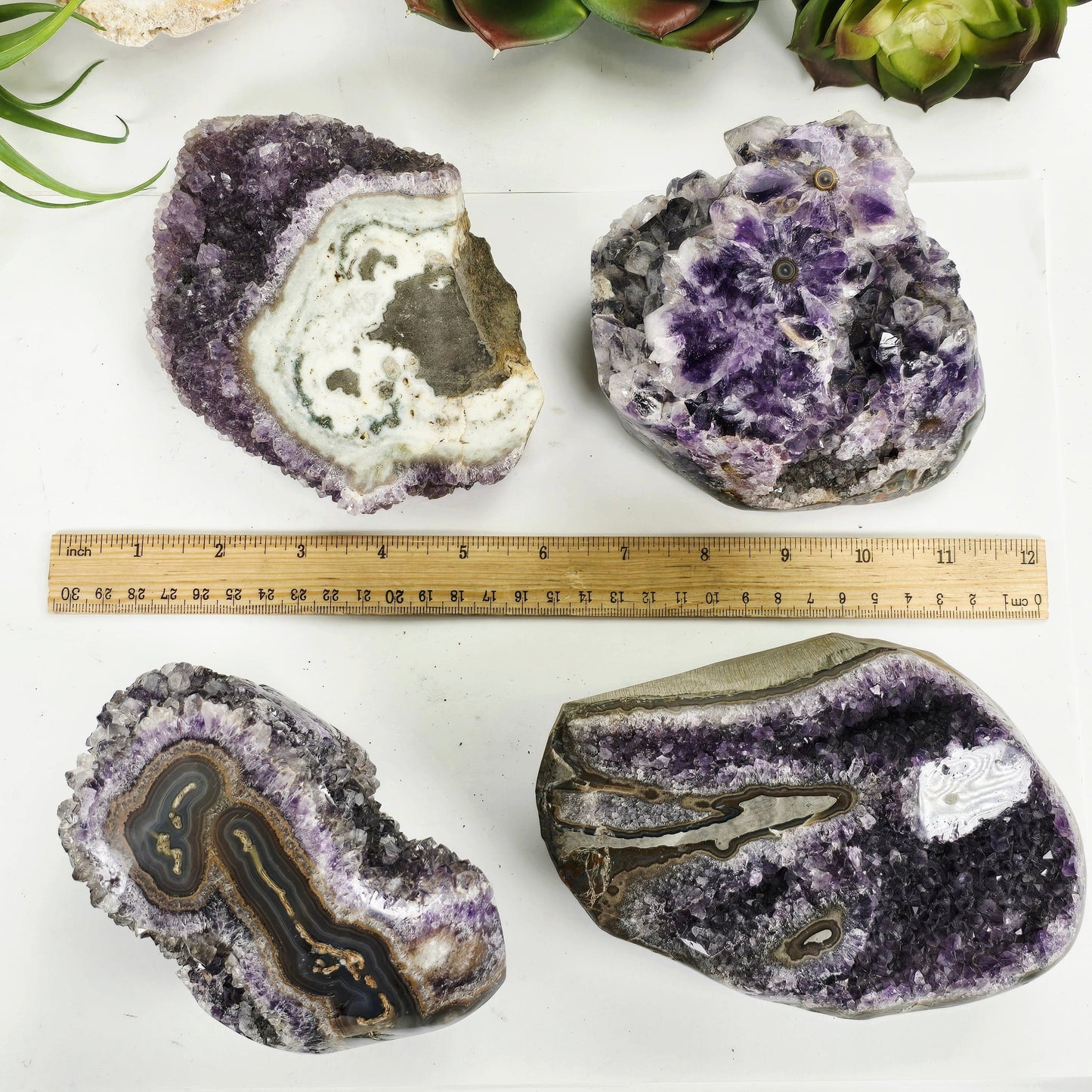 Amethyst Crystal Cluster with Stalactites Semi Polished Freeform - You Choose #2 all variants with ruler for size reference