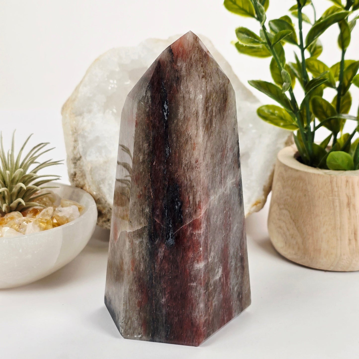 Hematoid Quartz Polished Crystal Point - One-of-a-Kind front view