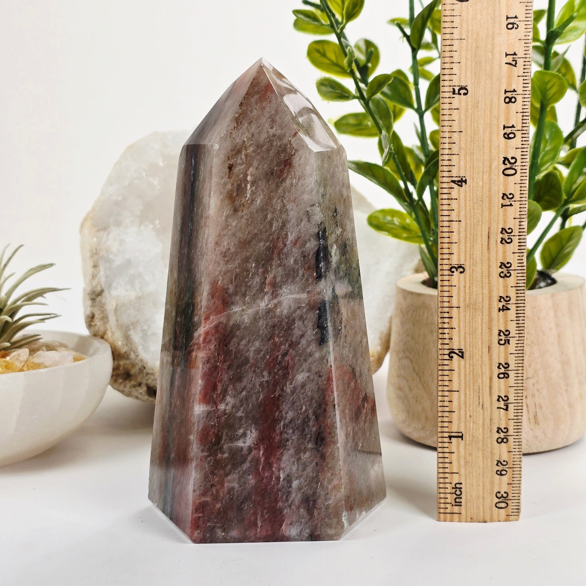 Hematoid Quartz Polished Crystal Point - One-of-a-Kind with ruler for size reference