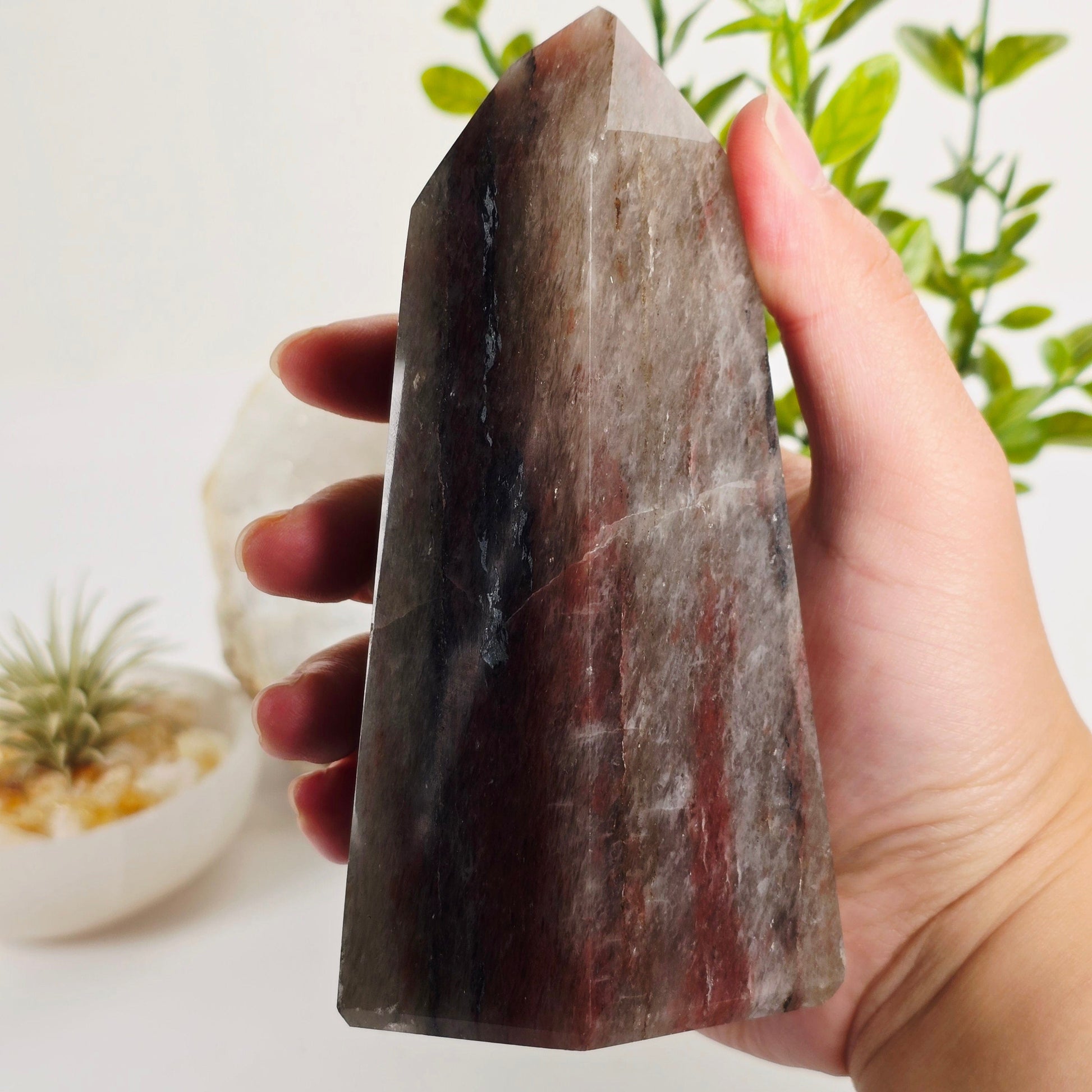 Hematoid Quartz Polished Crystal Point - One-of-a-Kind in hand for size reference
