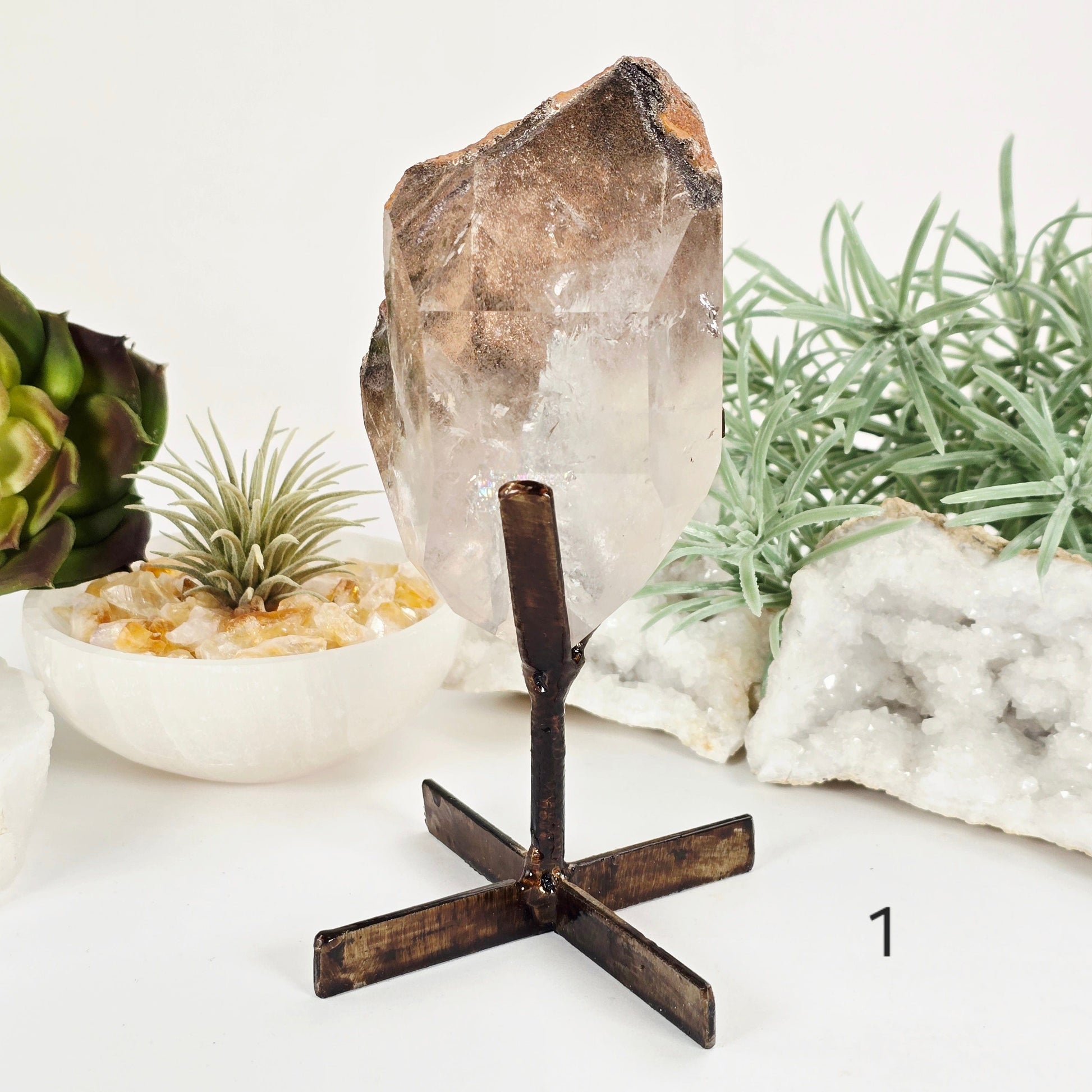 Polished Crystal Quartz with Inclusions on Metal Stand - You Choose variant 1 labeled