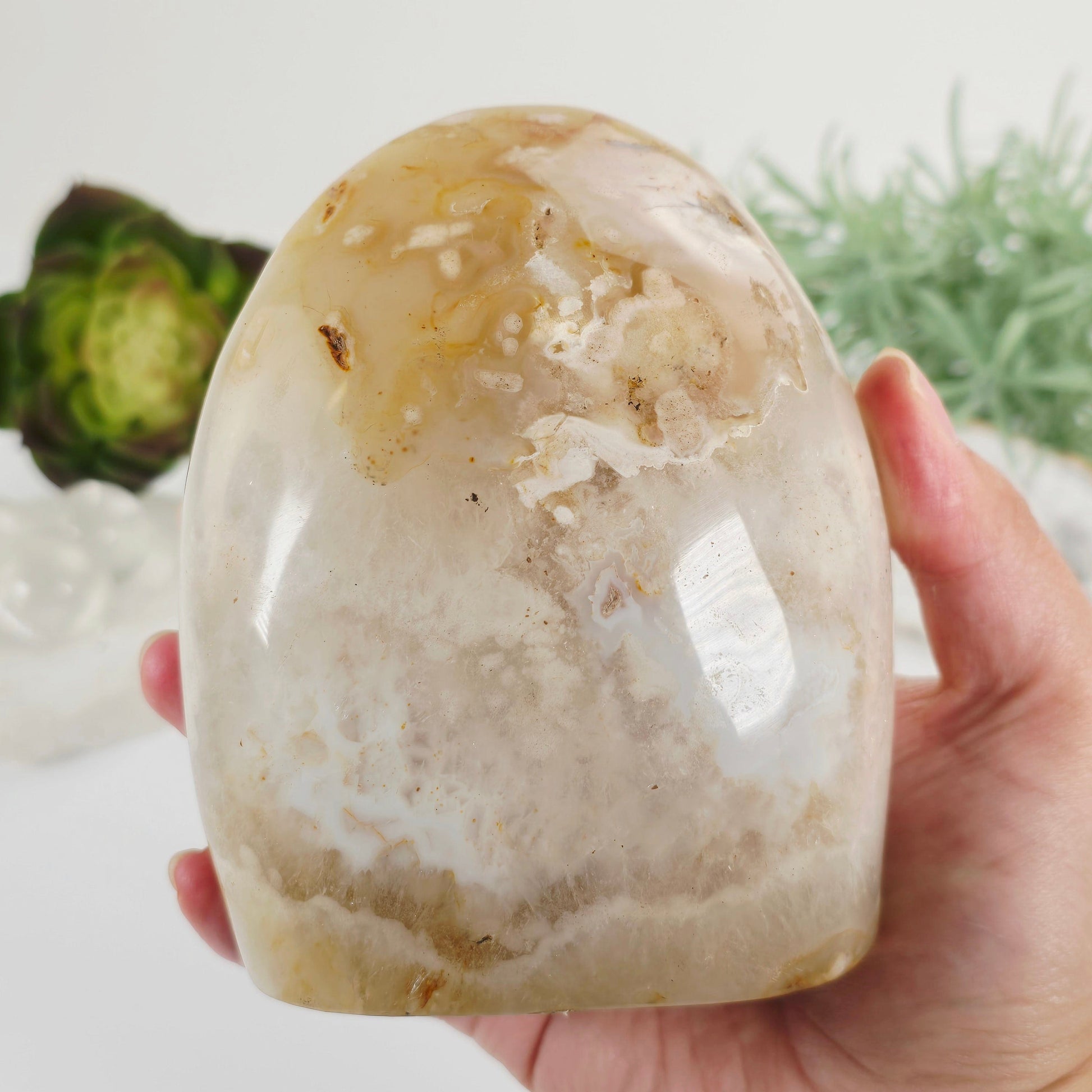 Flower Agate Crystal Cut Base - One-of-a-Kind in hand for size reference