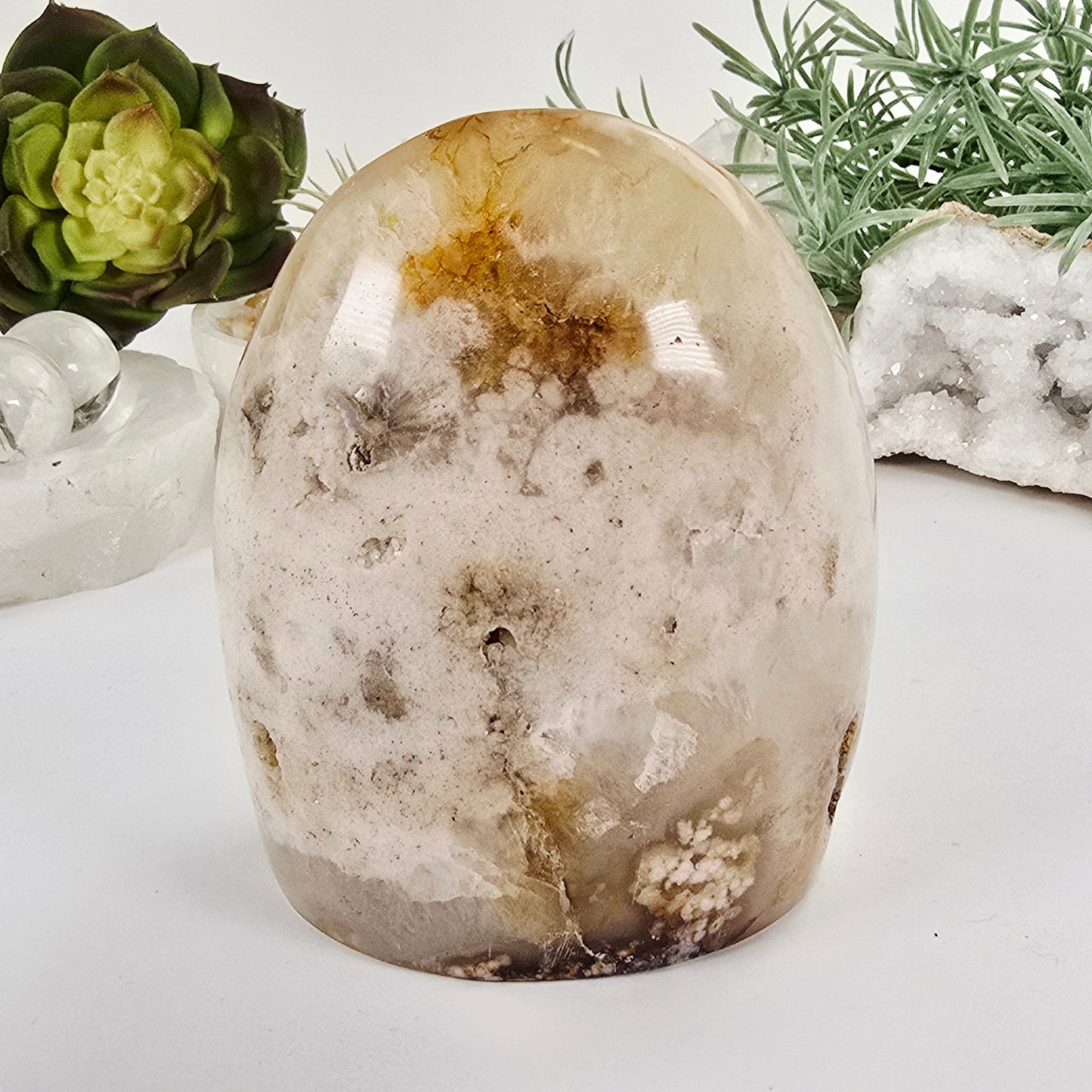 Flower Agate Crystal Cut Base - One-of-a-Kind back view