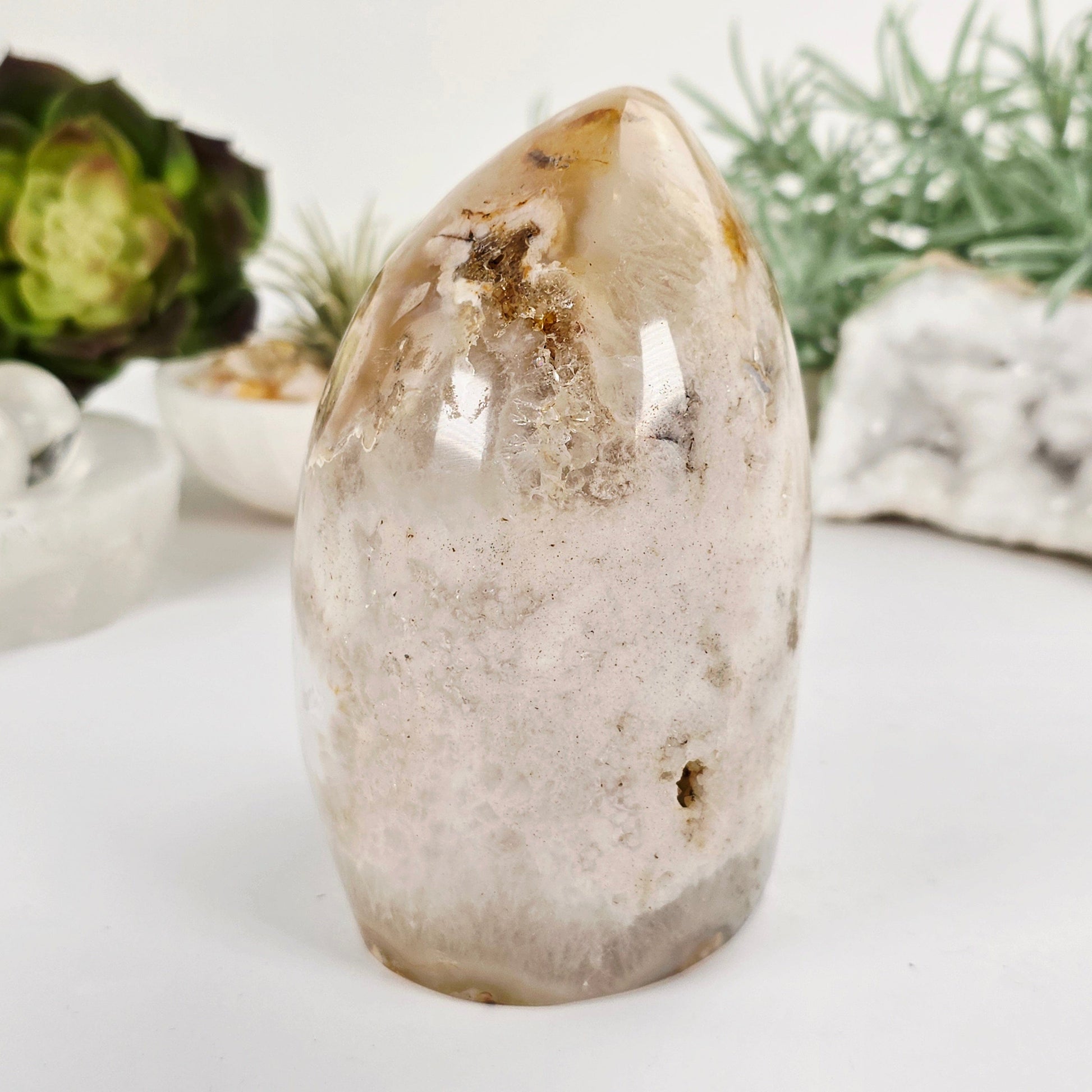 Flower Agate Crystal Cut Base - One-of-a-Kind side view