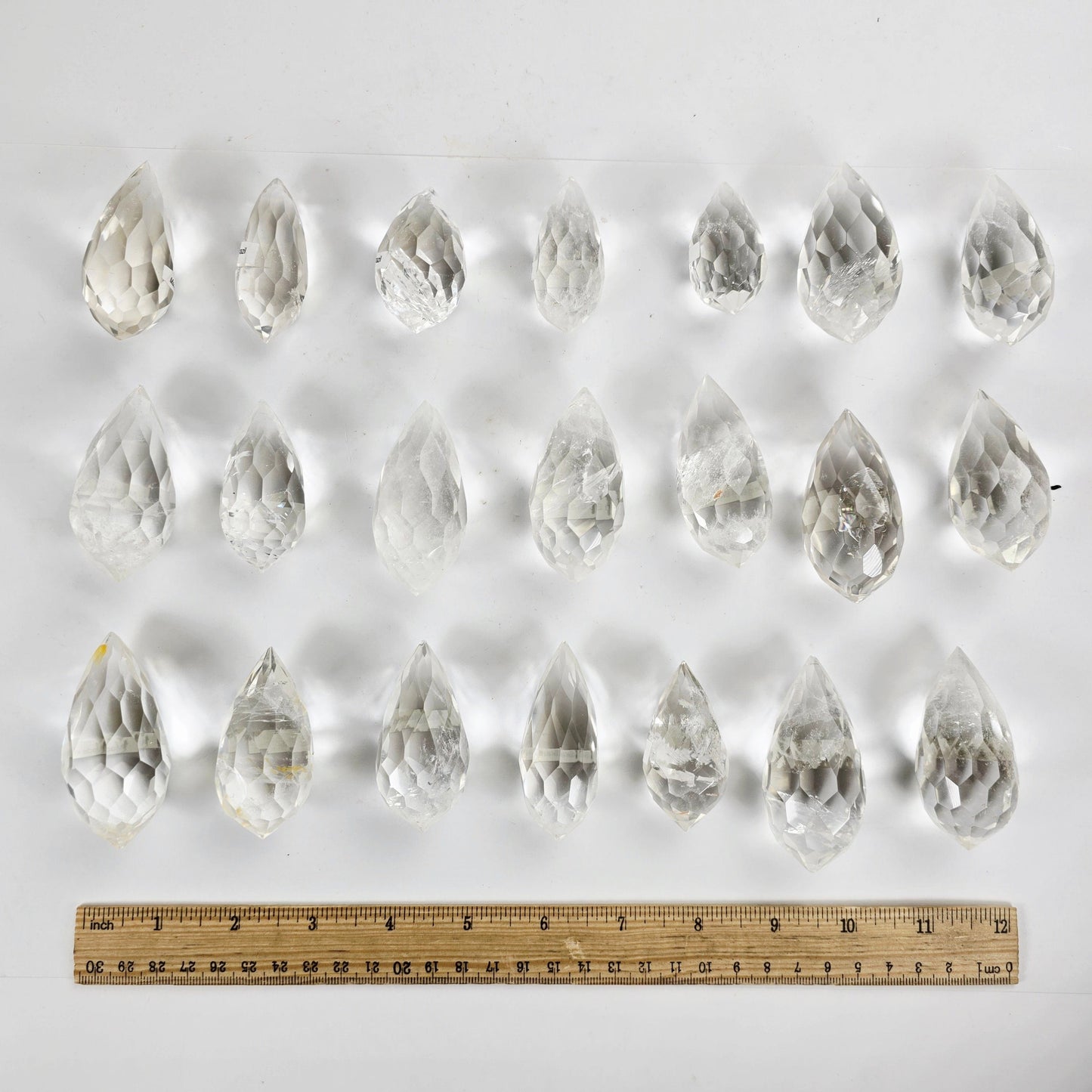 Crystal Quartz Faceted Double Terminated Points - Lot of 21 Crystals - As Is - You Get All with ruler for size reference