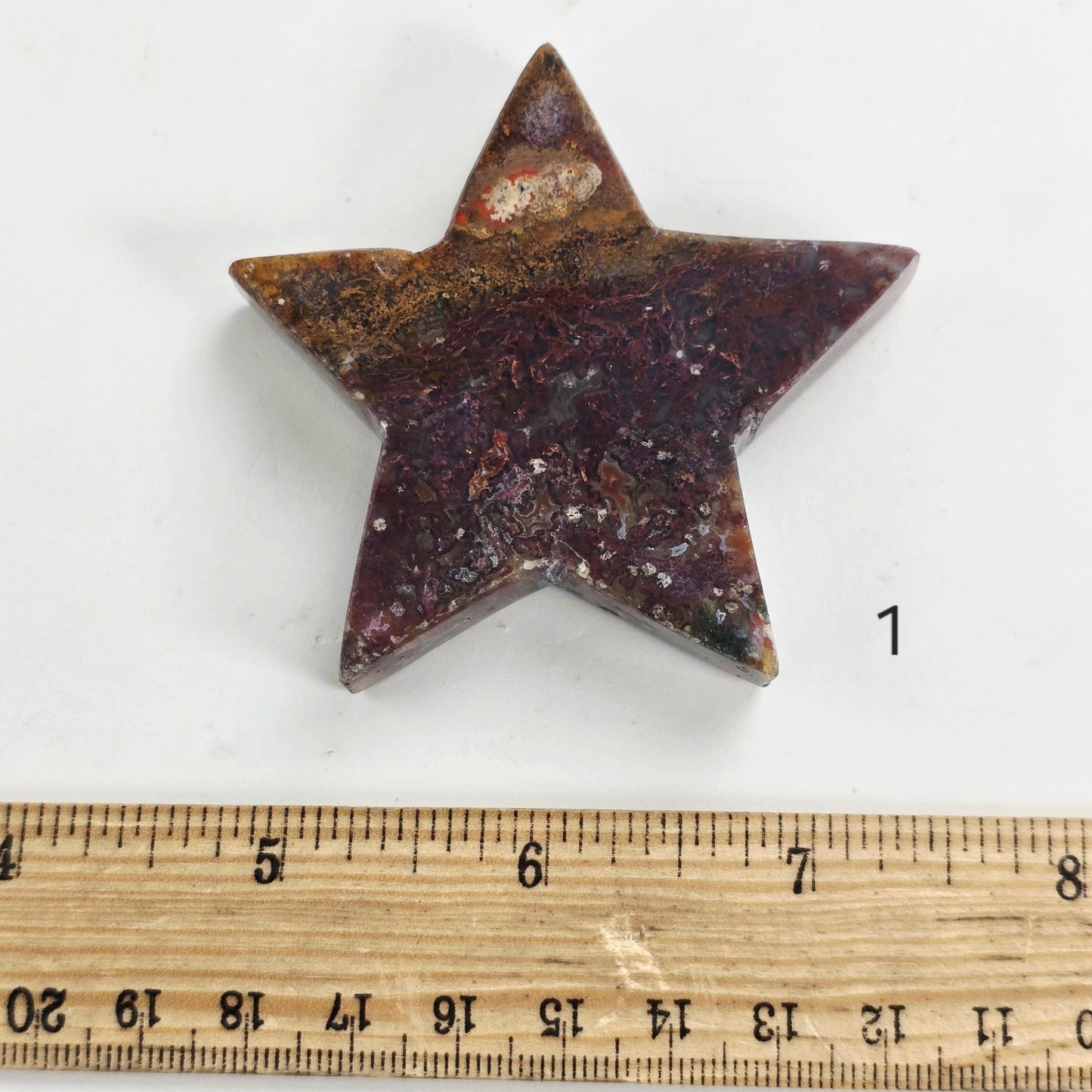 Ocean Jasper Crystal Star - You Choose variant 1 labeled with ruler for size reference