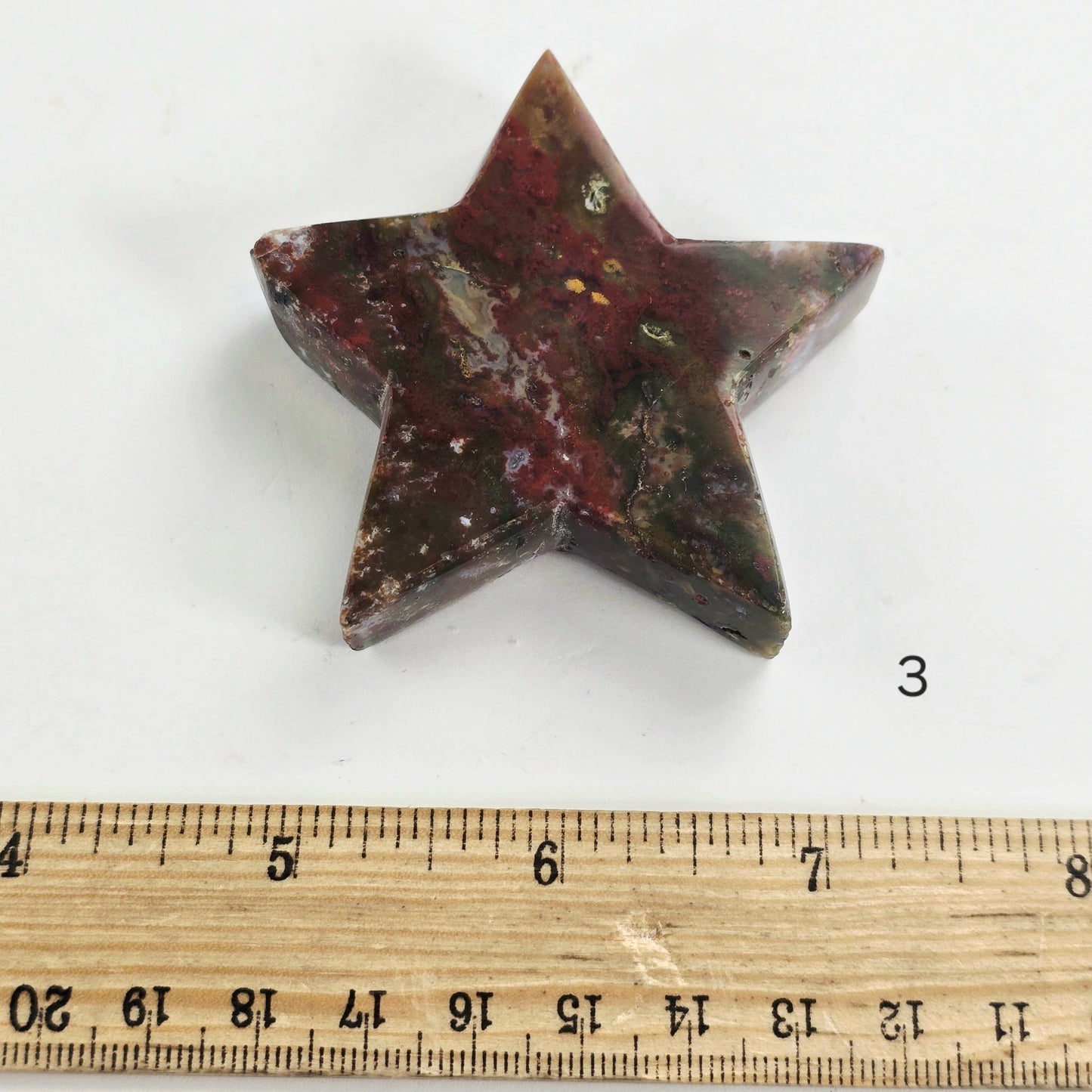 Ocean Jasper Crystal Star - You Choose variant 3 labeled with ruler for size reference