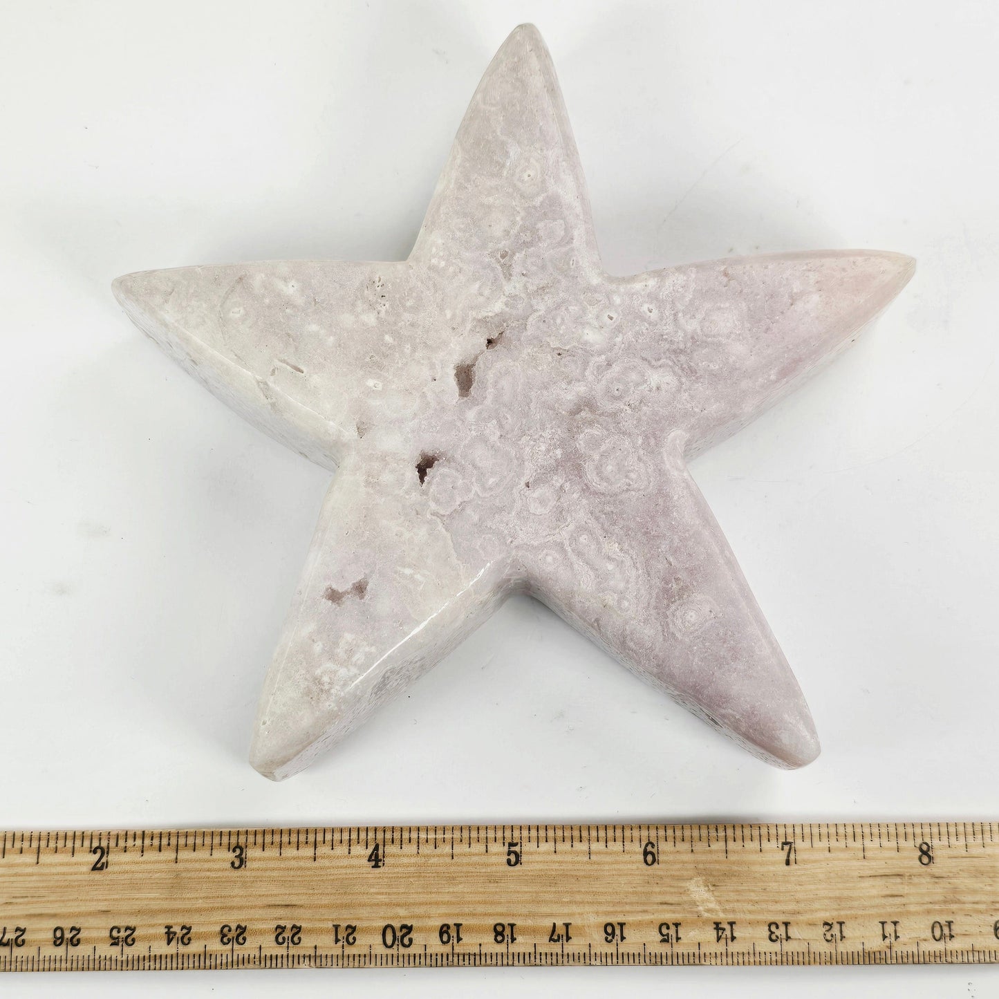 Pink Amethyst Crystal Star - One-of-a-Kind #1 top view with ruler for size reference