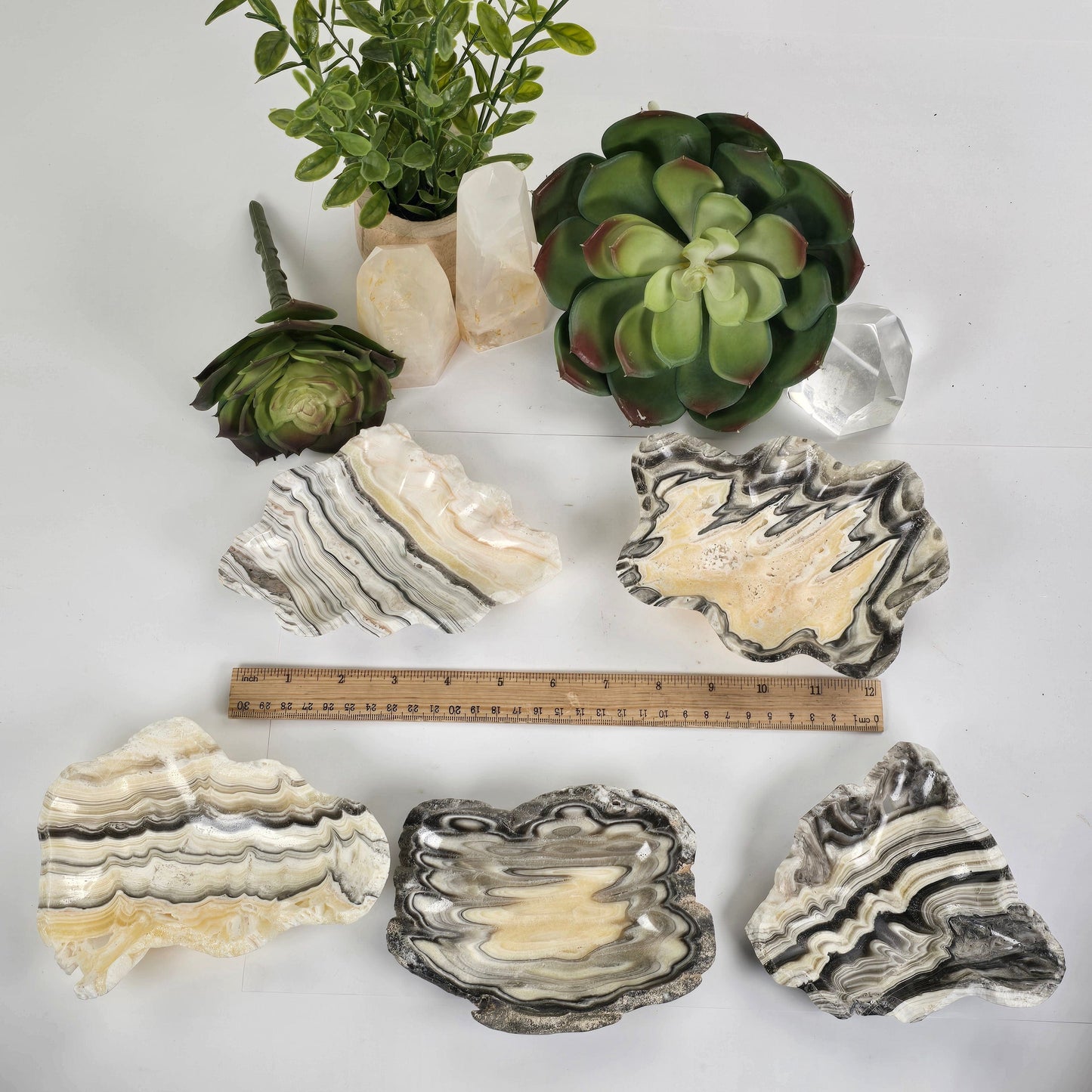 Mexican Onyx Small Bowl - Crystal Dish - You Choose all variants top view with ruler for size reference