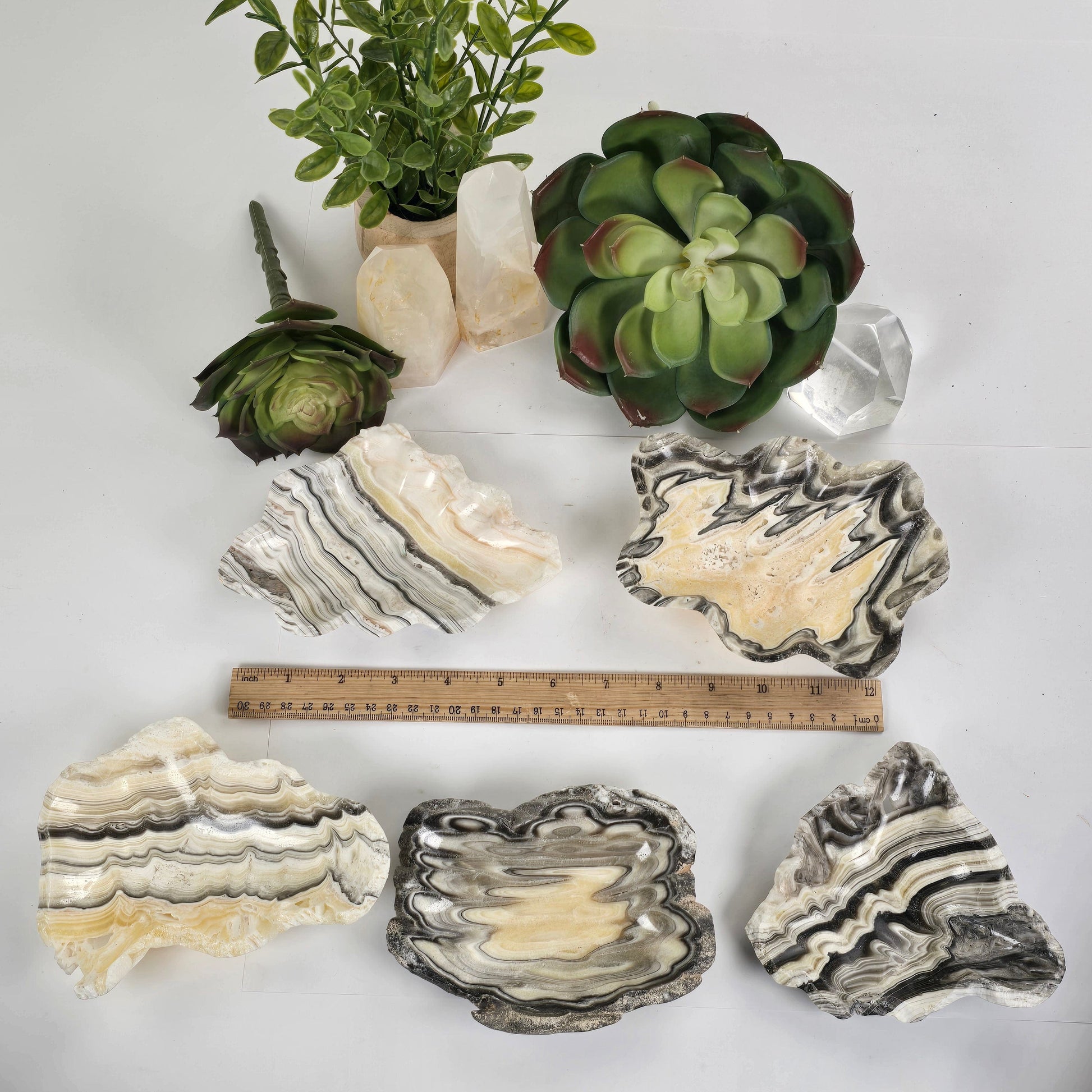 Mexican Onyx Small Bowl - Crystal Dish - You Choose all variants top view with ruler for size reference
