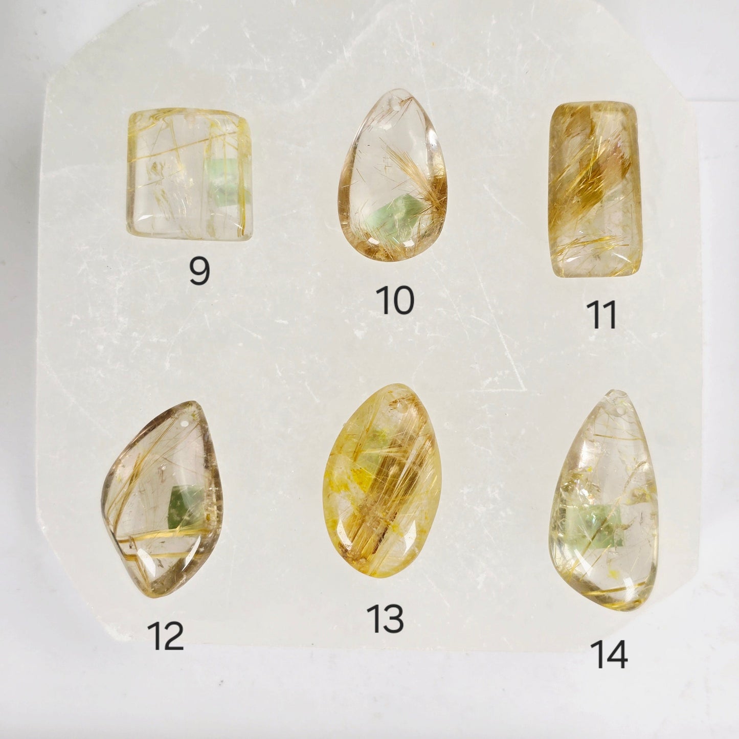 Rutilated Quartz Crystal Pendant - You Choose variants 9, 10, 11, 12, 13, and 14 labeled